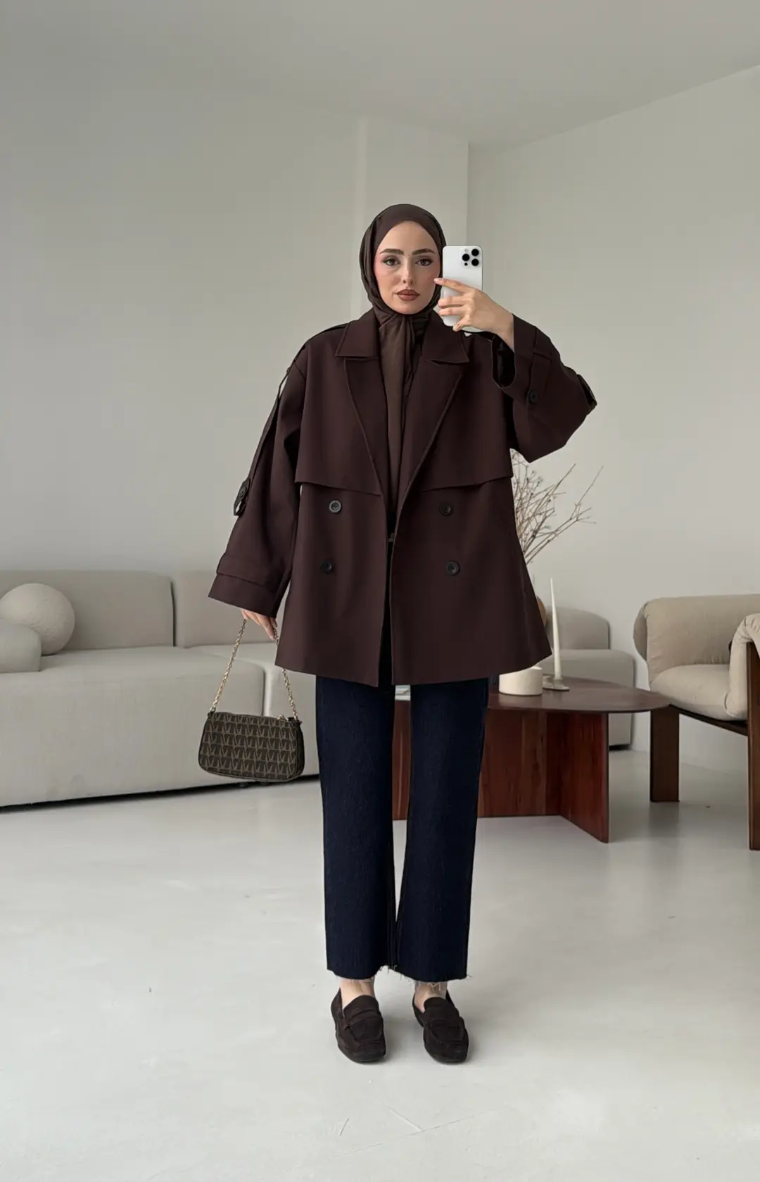 Kısa Trenç Kahve - Görsel 4