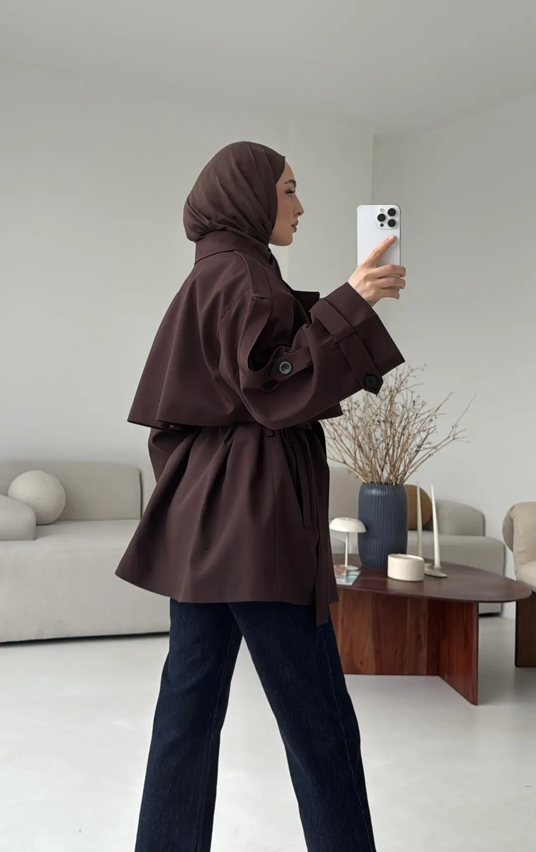 Kısa Trenç Kahve - Görsel 5