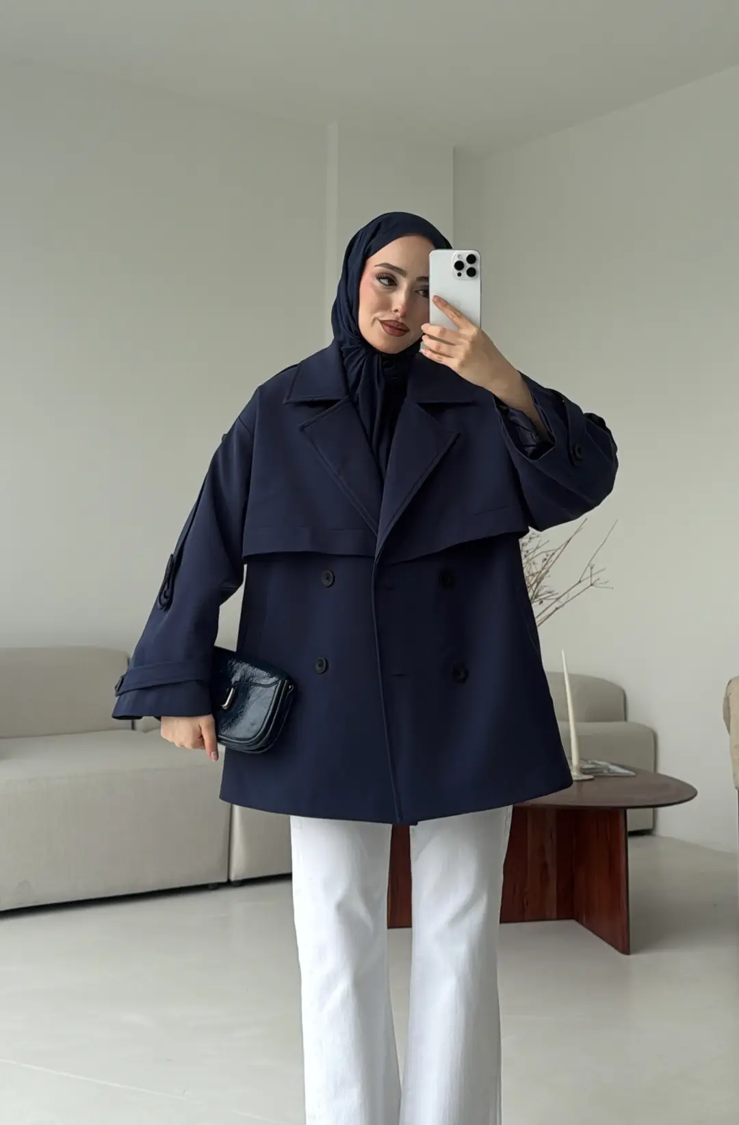 Kısa Trenç Lacivert - Görsel 2