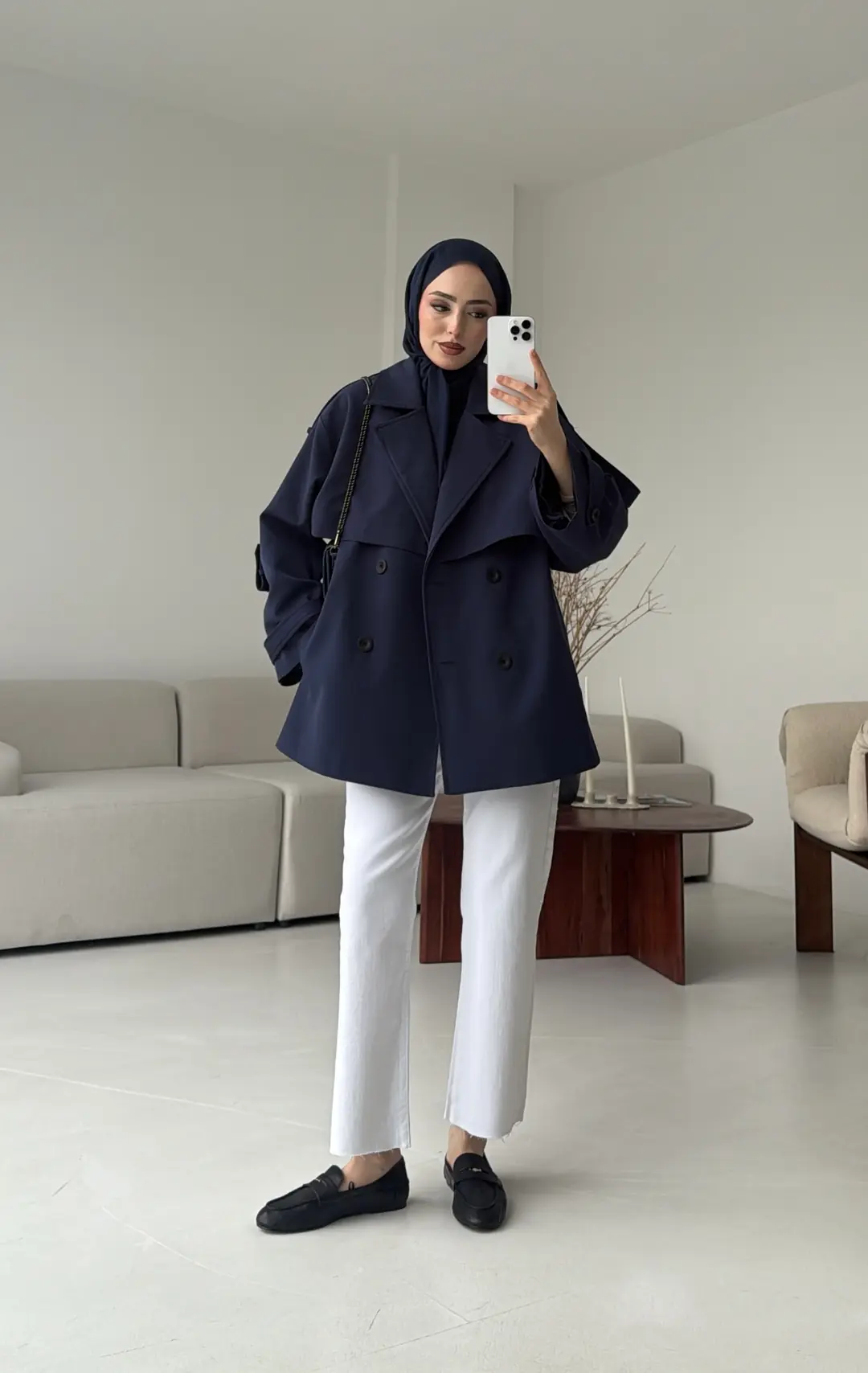 Kısa Trenç Lacivert - Görsel 8