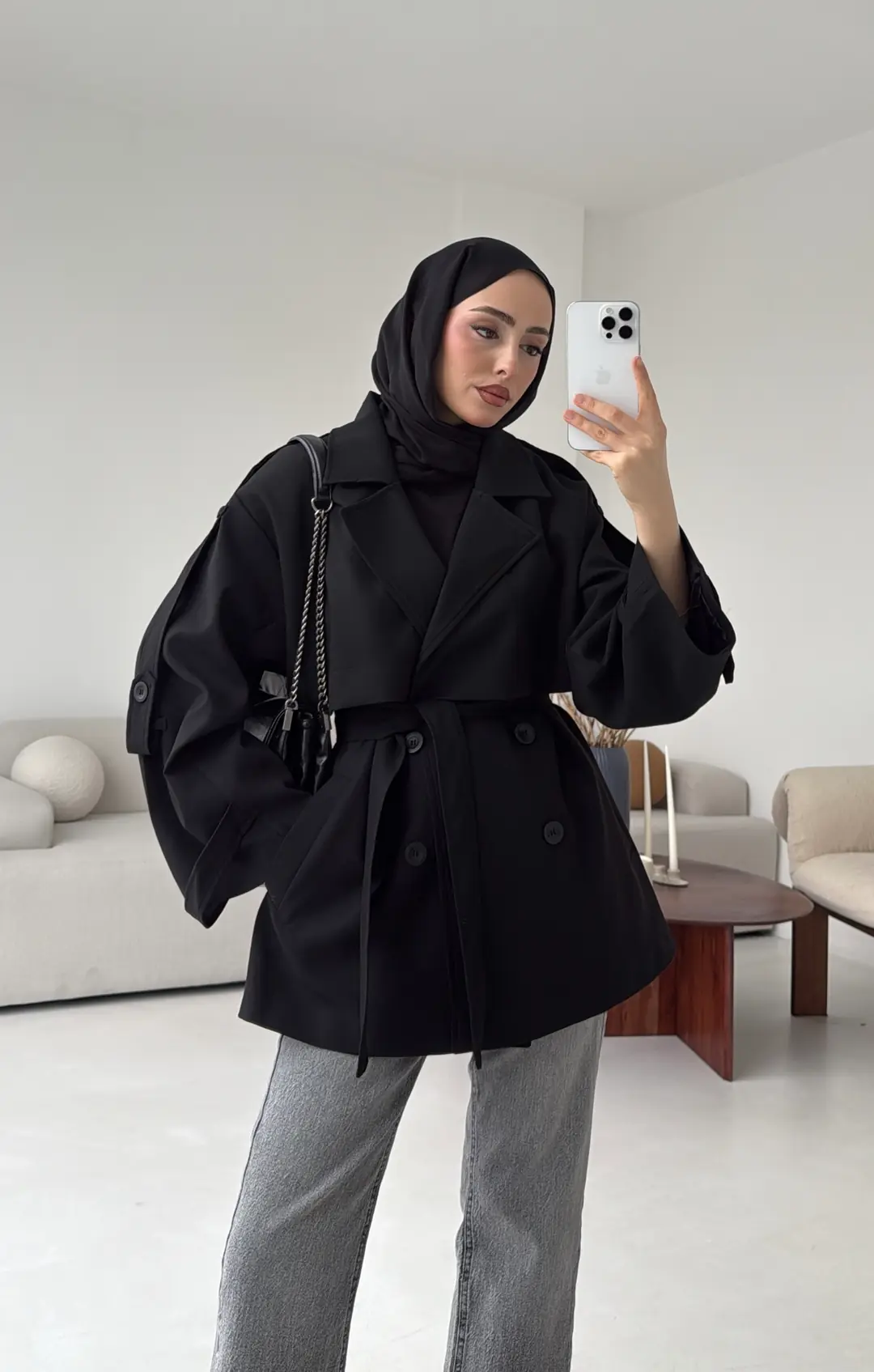 Kısa Trenç Siyah - Görsel 2