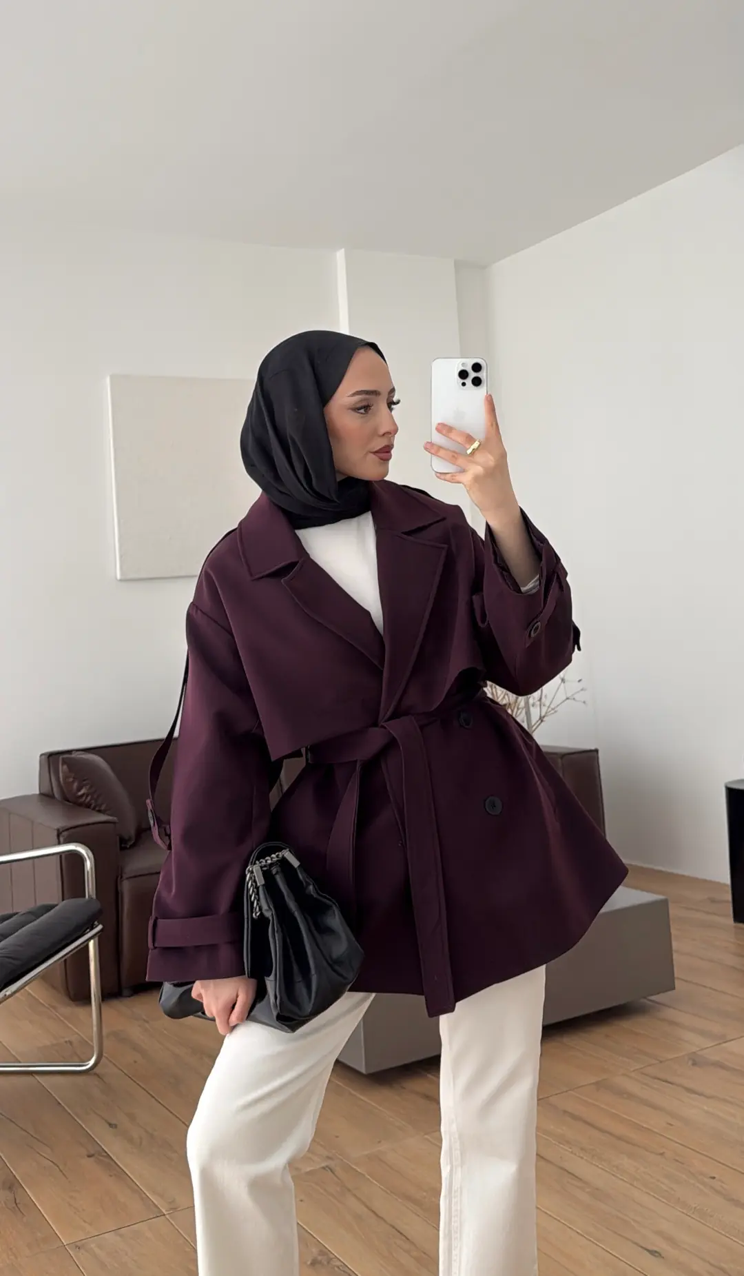 Kısa Trençkot Mürdüm - Görsel 4