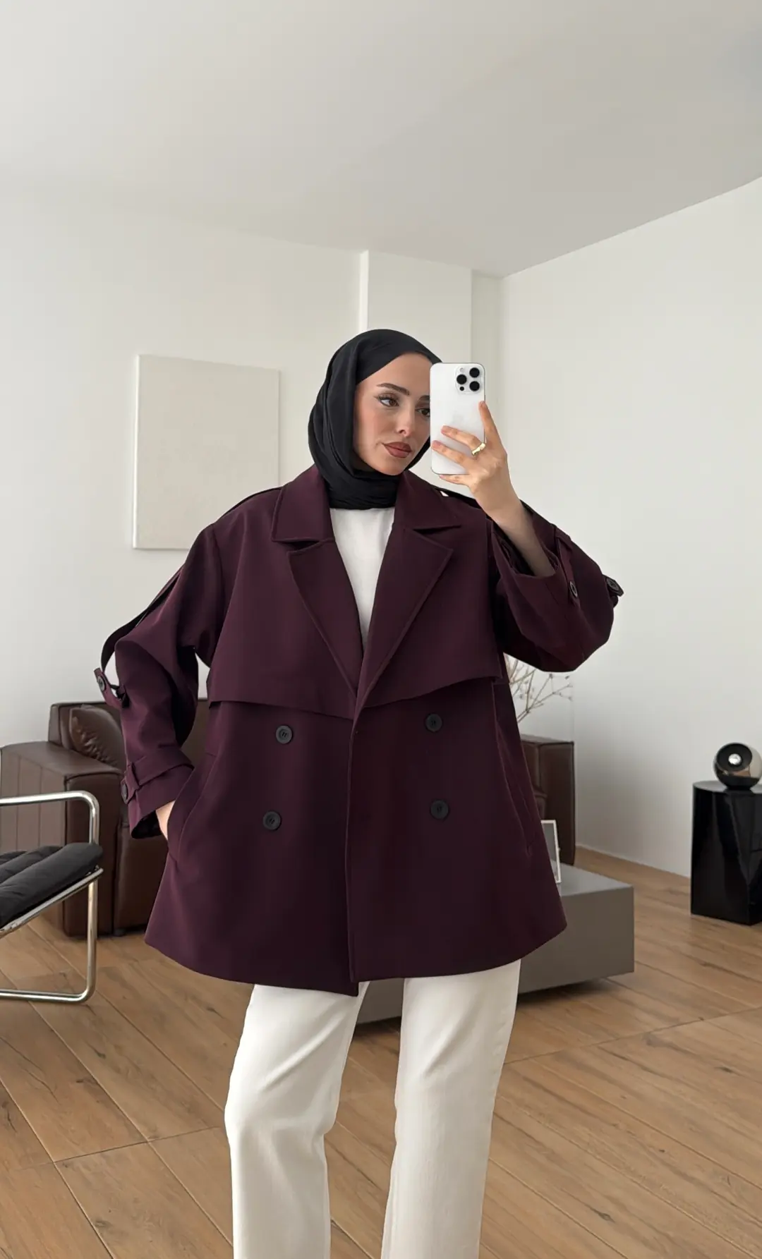 Kısa Trençkot Mürdüm - Görsel 7