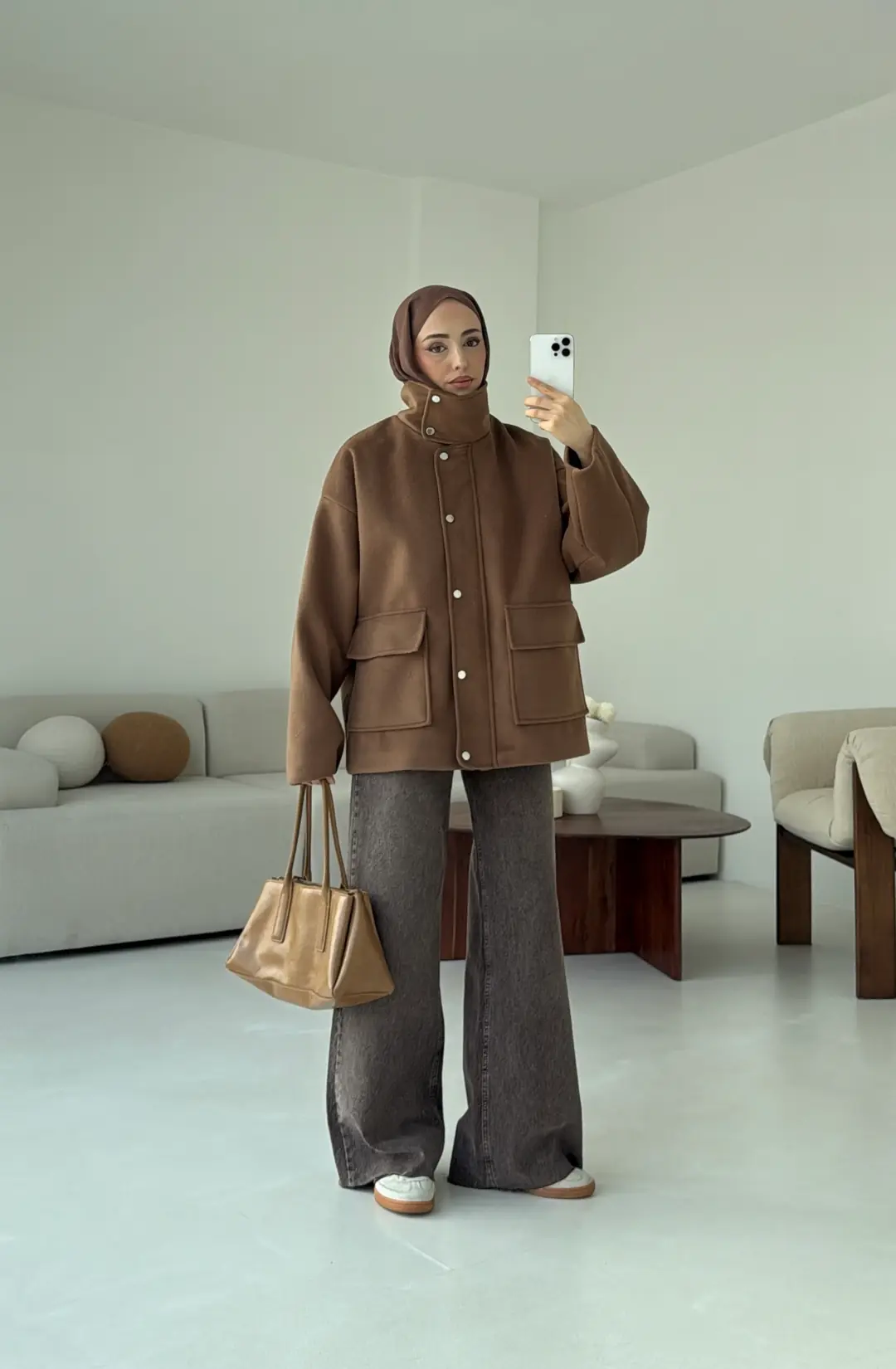 Klapalı Tasarım Kaban Kestane Kahve - Görsel 7