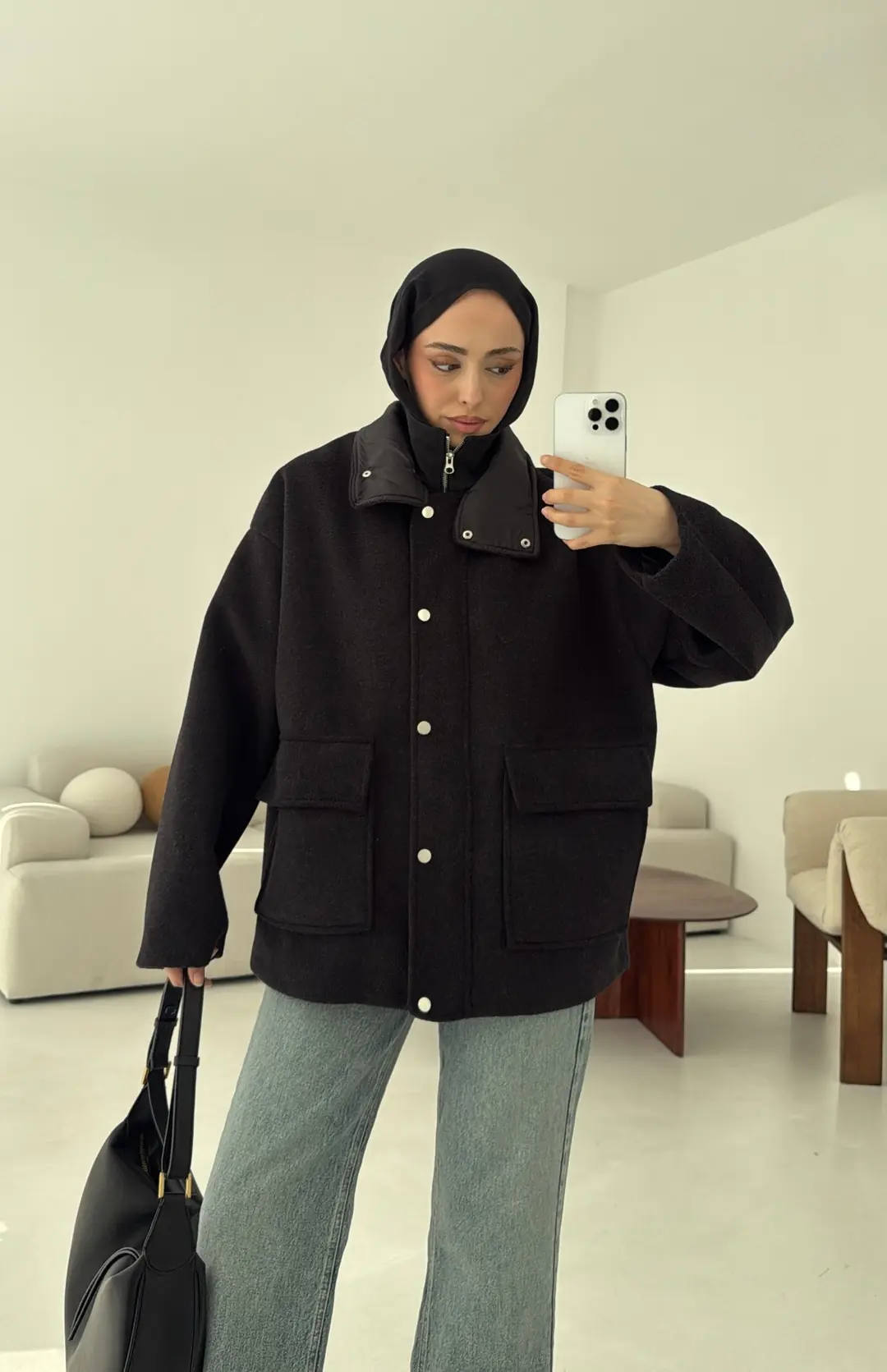 Klapalı Tasarım Kaban Kırçıllı Siyah - Görsel 2