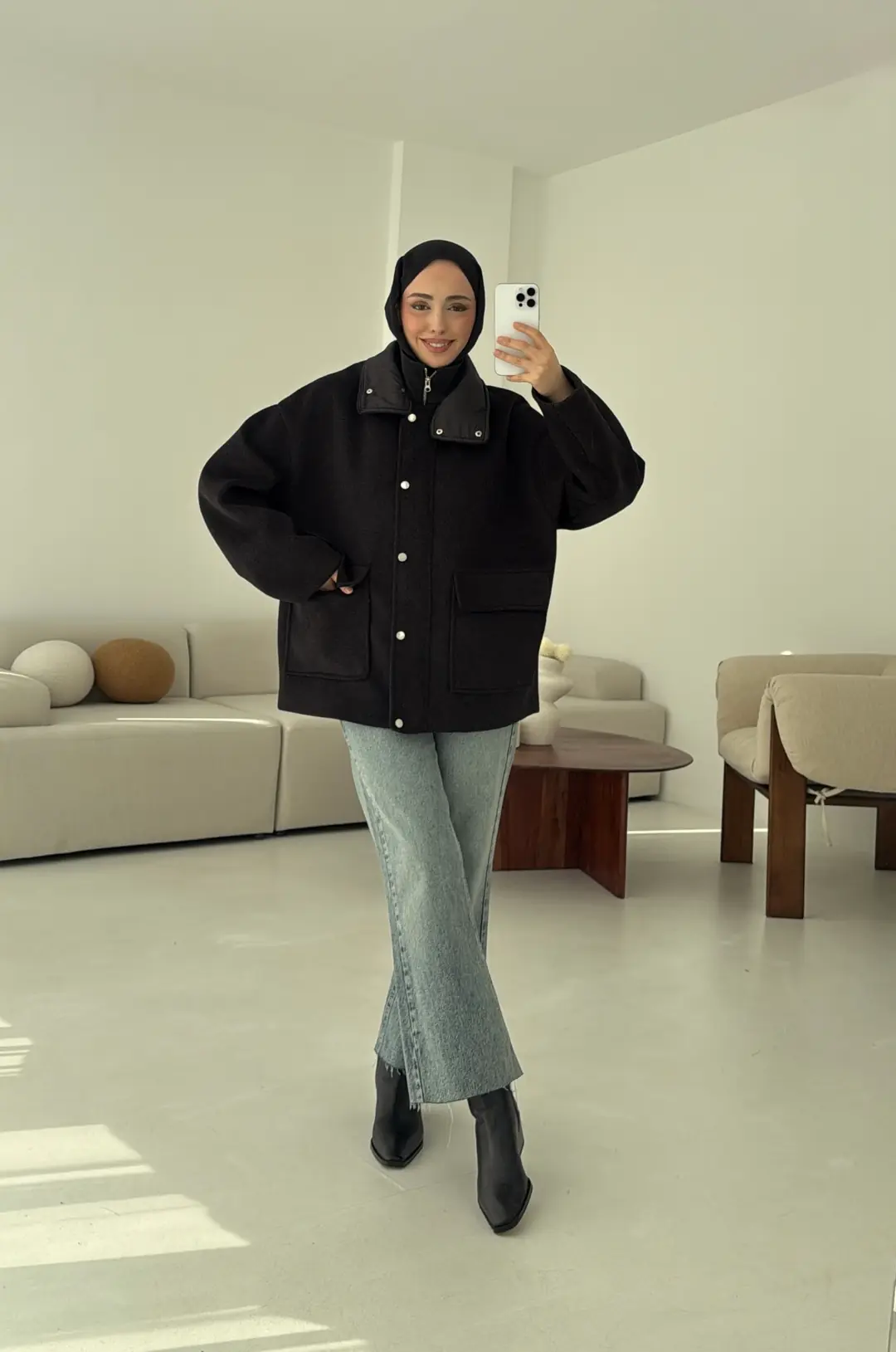 Klapalı Tasarım Kaban Kırçıllı Siyah - Görsel 3