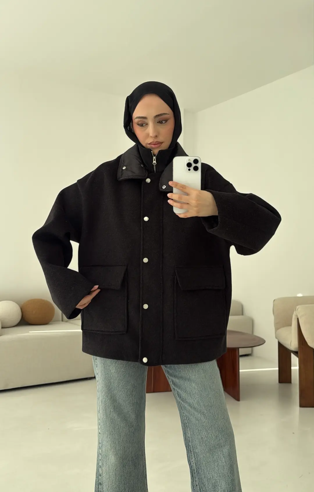 Klapalı Tasarım Kaban Kırçıllı Siyah - Görsel 4