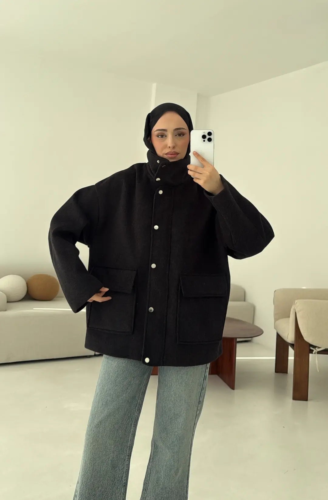 Klapalı Tasarım Kaban Kırçıllı Siyah - Görsel 6