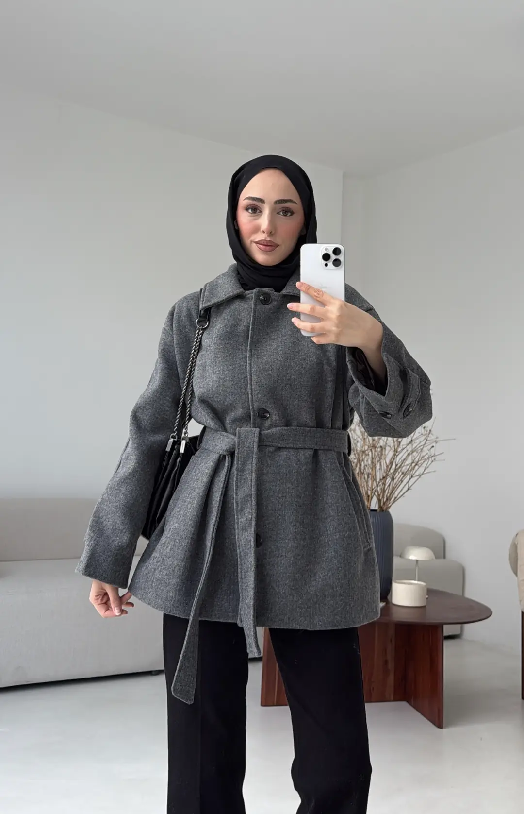 Kol Apoletli Kaşe Kaban Antarasit - Görsel 2