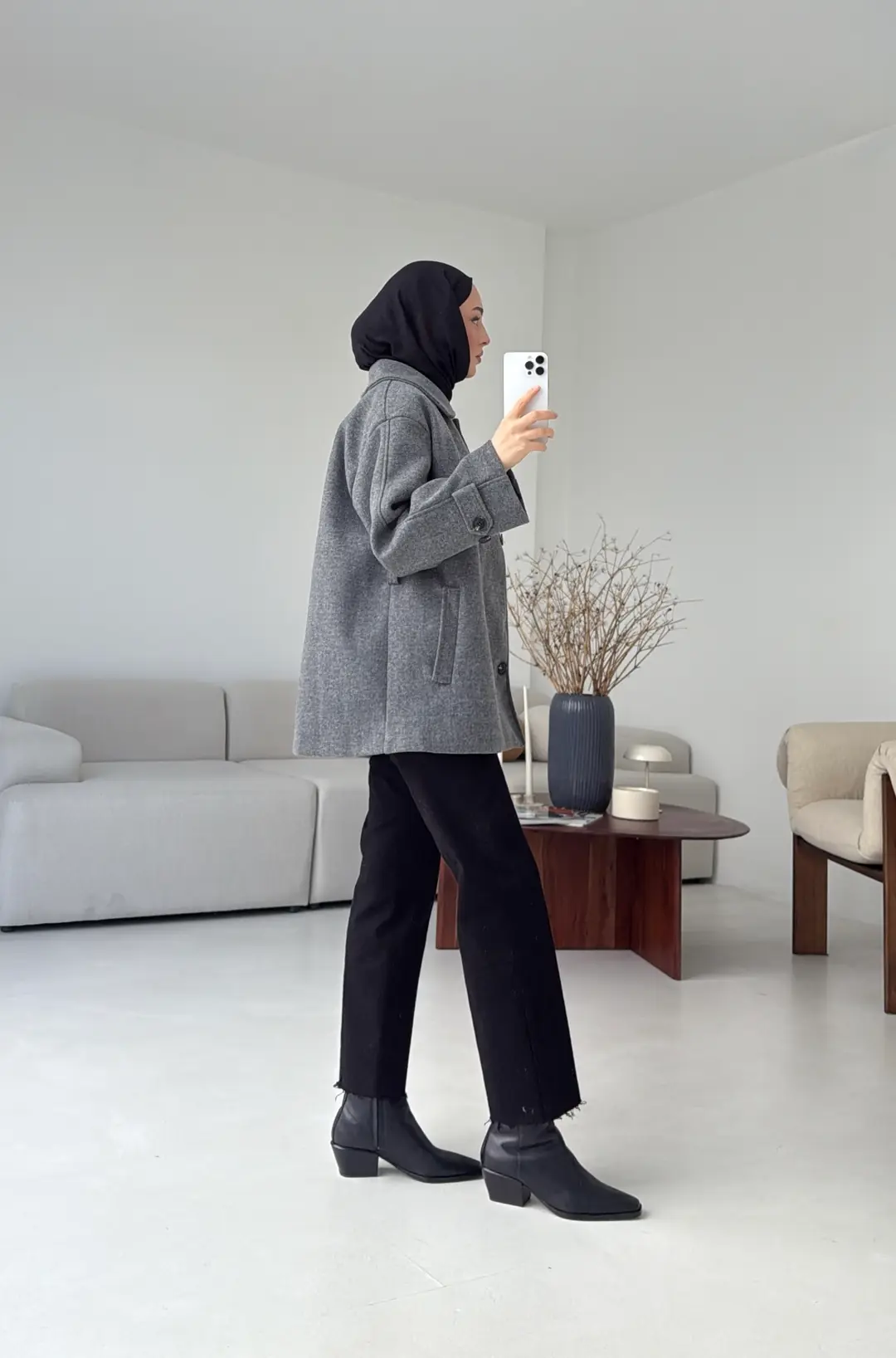 Kol Apoletli Kaşe Kaban Antarasit - Görsel 4