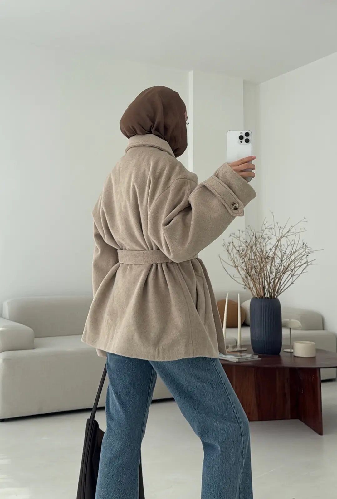 Kol Apoletli Kaşe Kaban Bej - Görsel 7