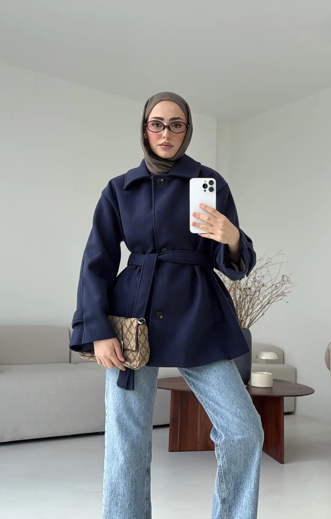 Kol Apoletli Kaşe Kaban Lacivert - Görsel 3