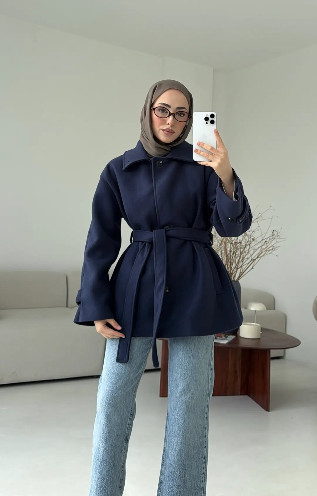 Kol Apoletli Kaşe Kaban Lacivert - Görsel 7