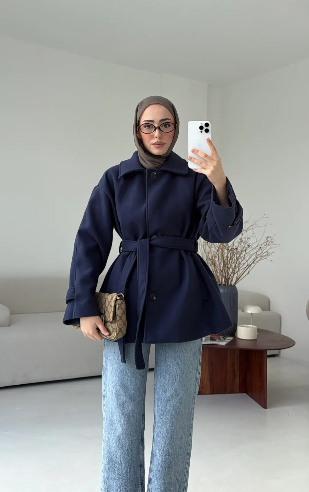 Kol Apoletli Kaşe Kaban Lacivert - Görsel 9