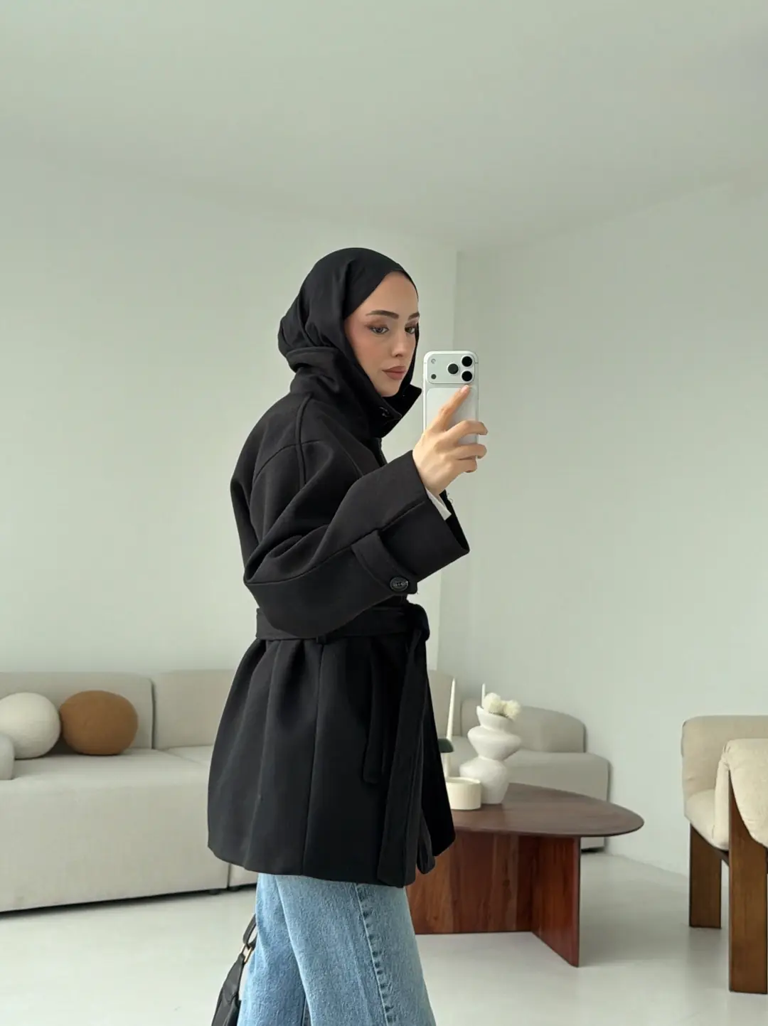 Kol Apoletli Kaşe Kaban Siyah - Görsel 10