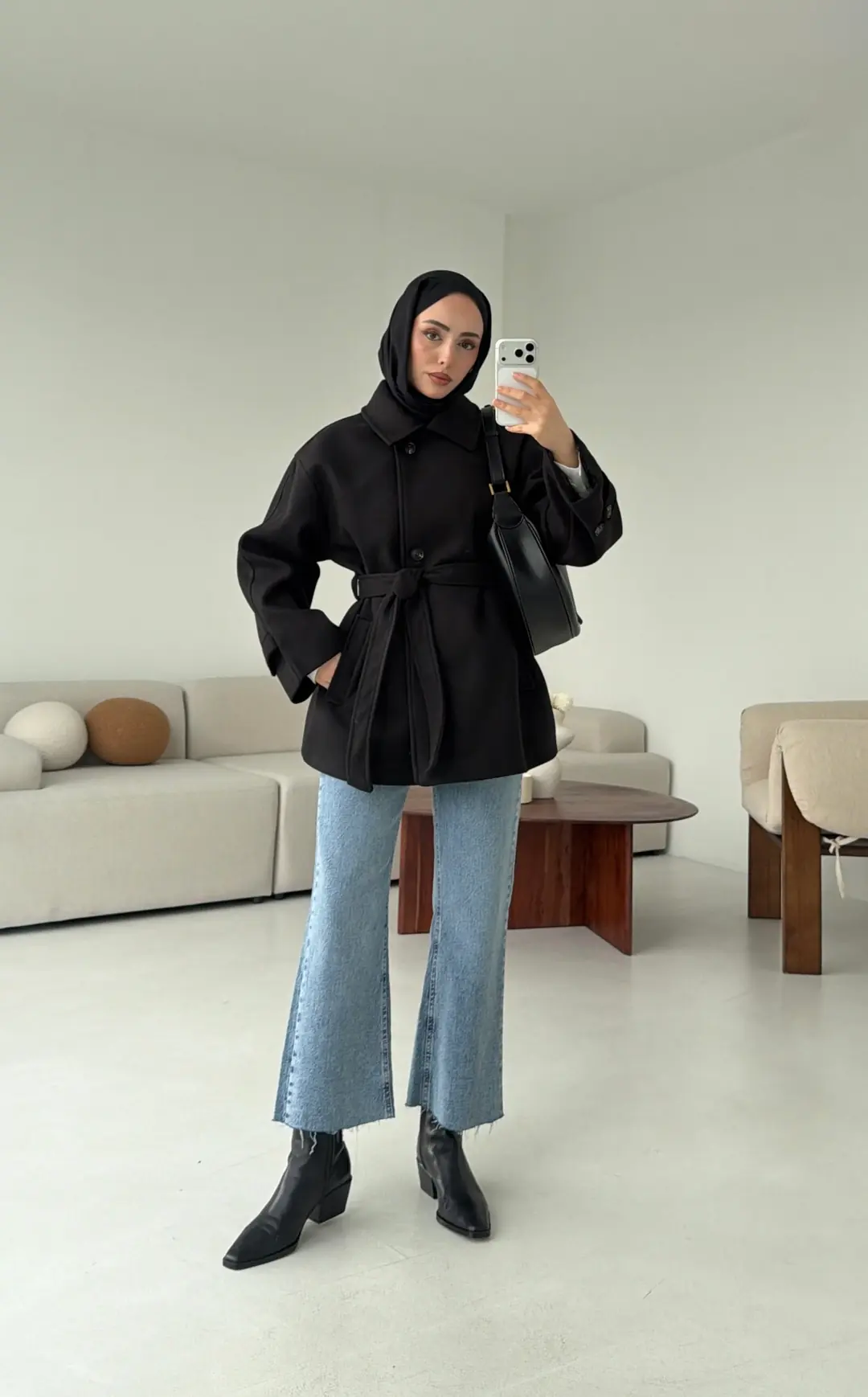 Kol Apoletli Kaşe Kaban Siyah - Görsel 5