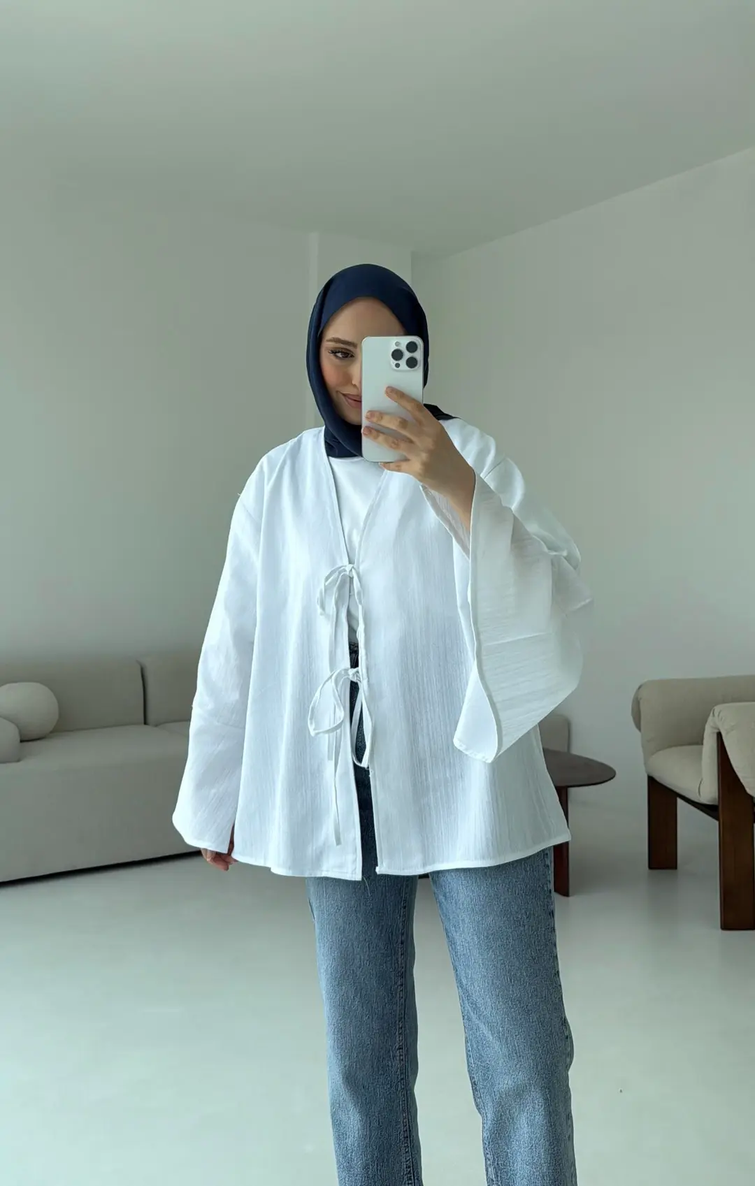 Kol Detay Kimono Beyaz - Görsel 4