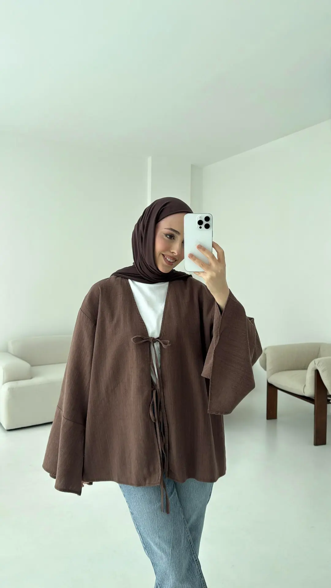 Kol Detay Kimono Kahve - Görsel 4