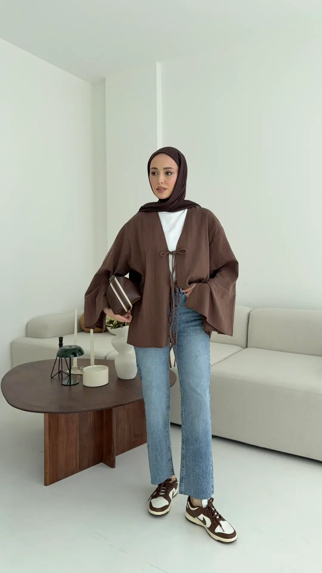 Kol Detay Kimono Kahve - Görsel 7