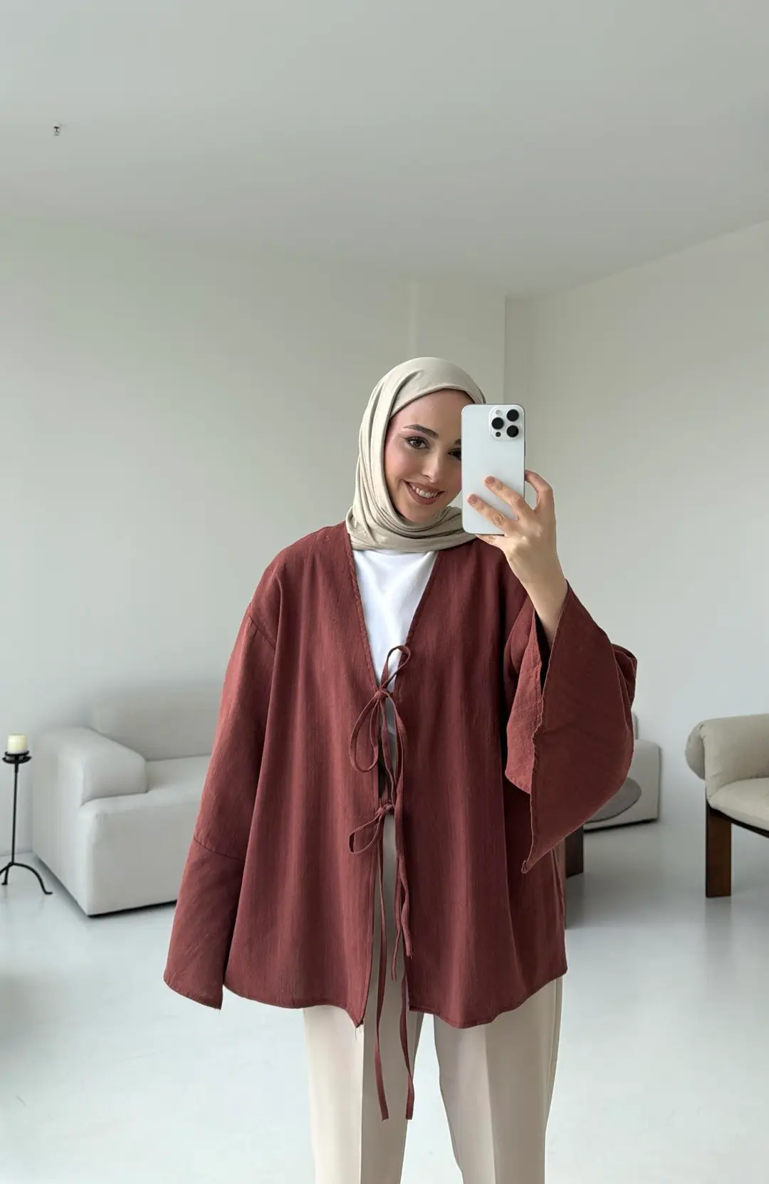 Kol Detay Kimono Kiremit - Görsel 5