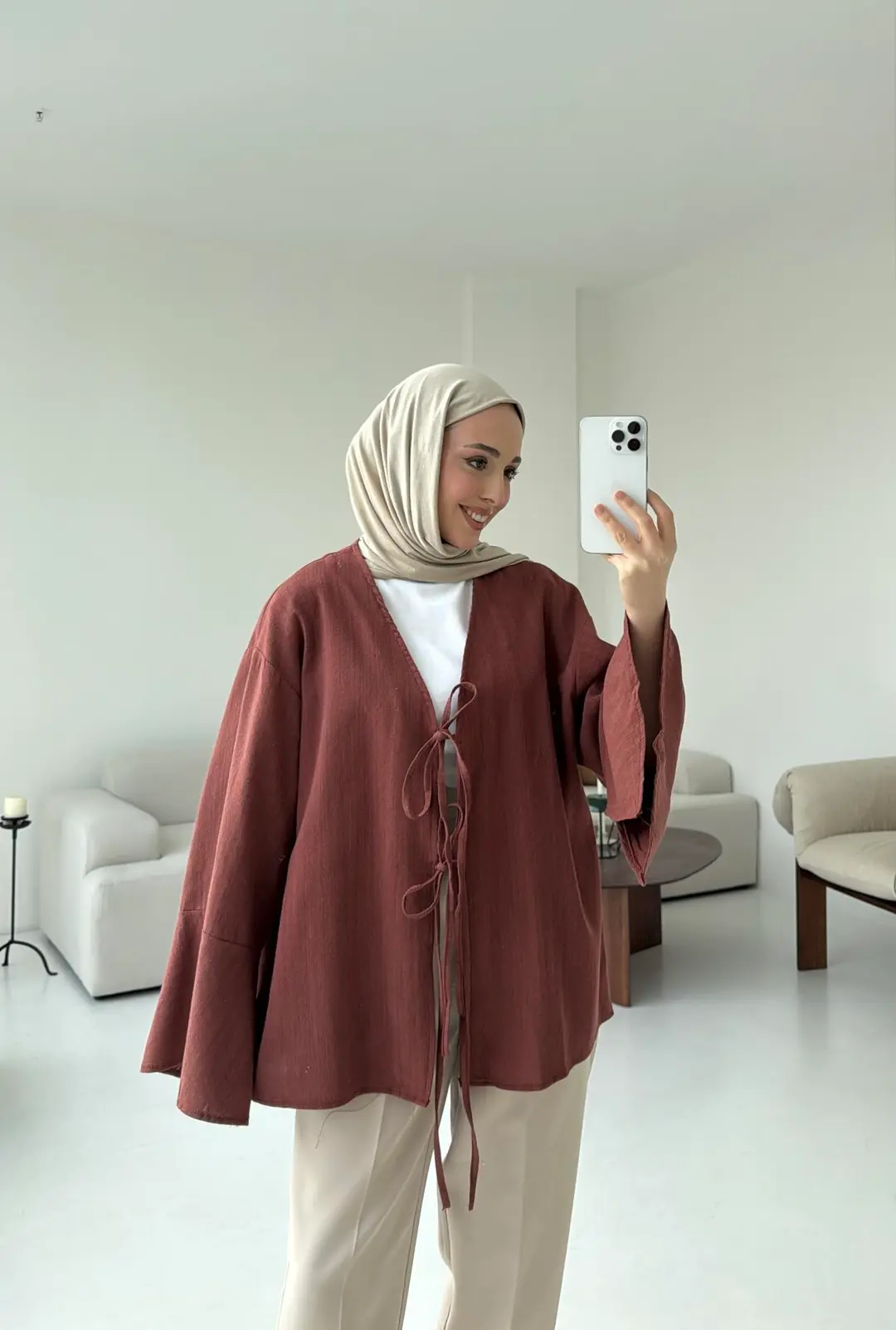 Kol Detay Kimono Kiremit - Görsel 7