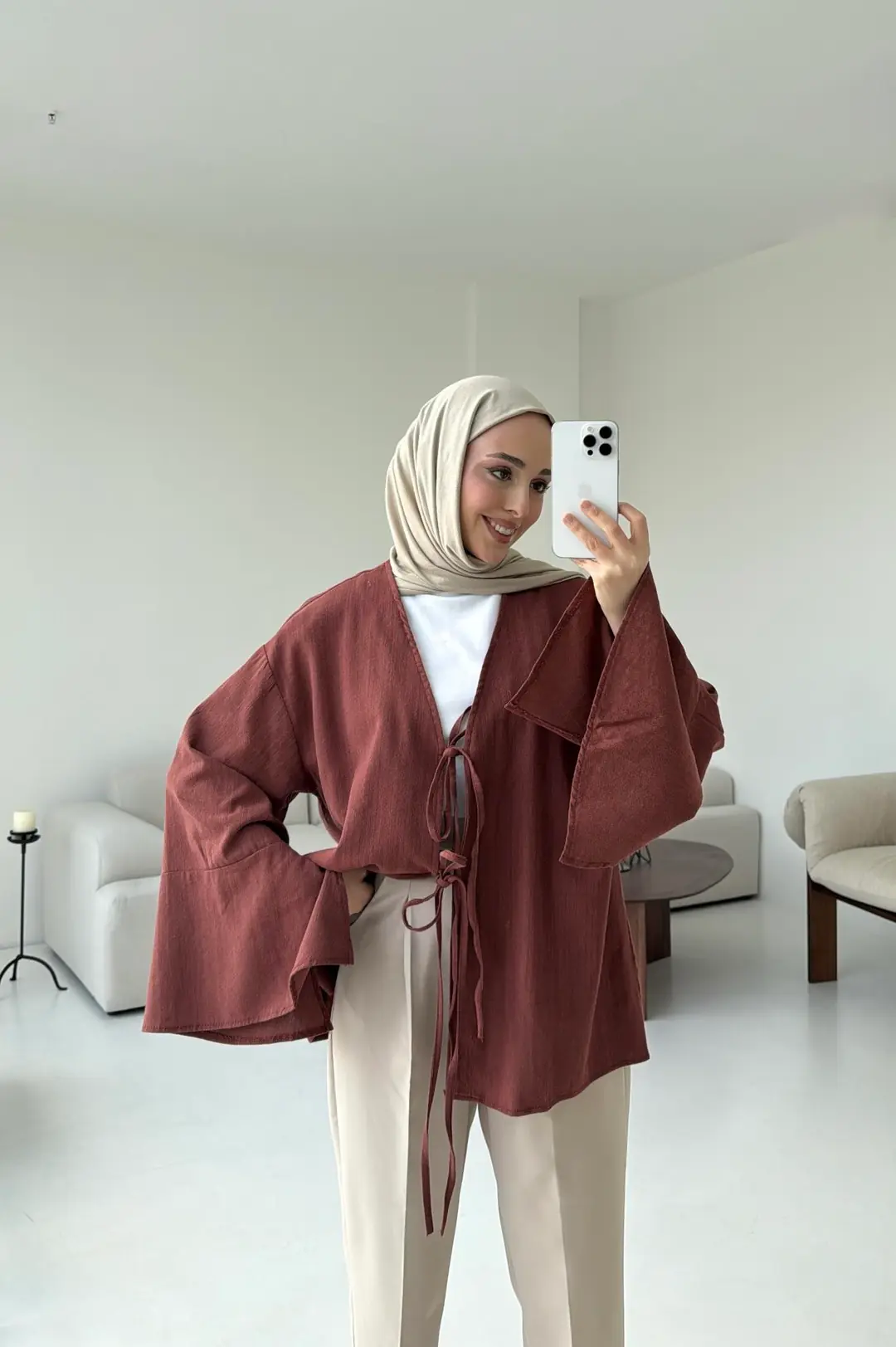 Kol Detay Kimono Kiremit - Görsel 4