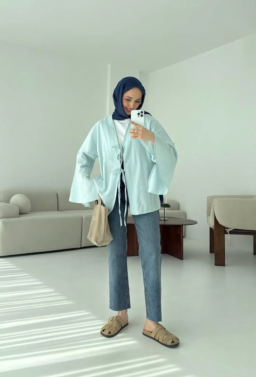 Kol Detay Kimono Mavi