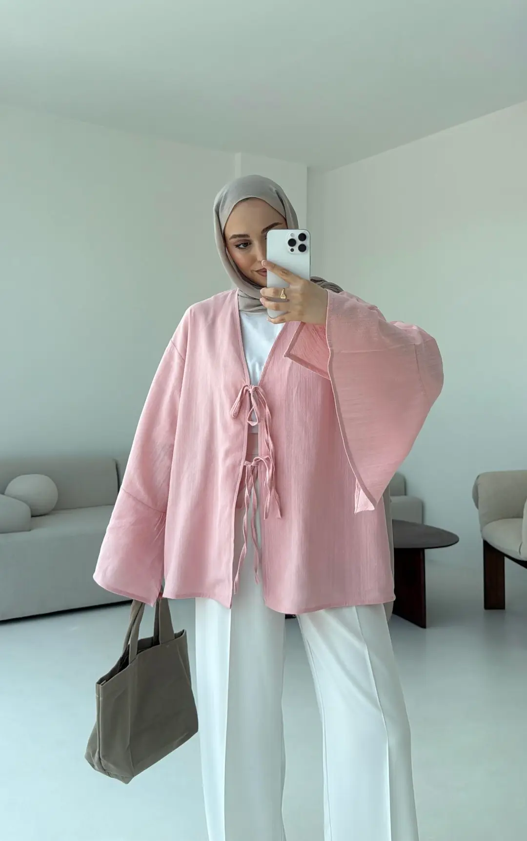 Kol Detay Kimono Pembe - Görsel 4