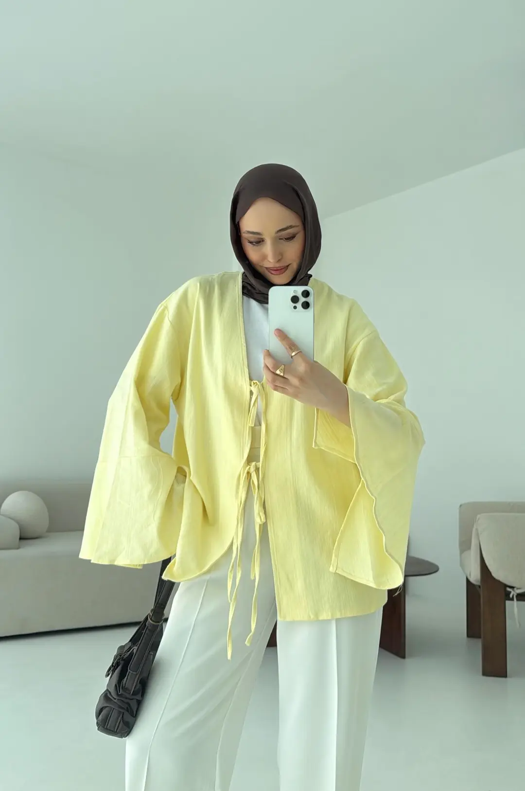 Kol Detay Kimono Sarı - Görsel 5