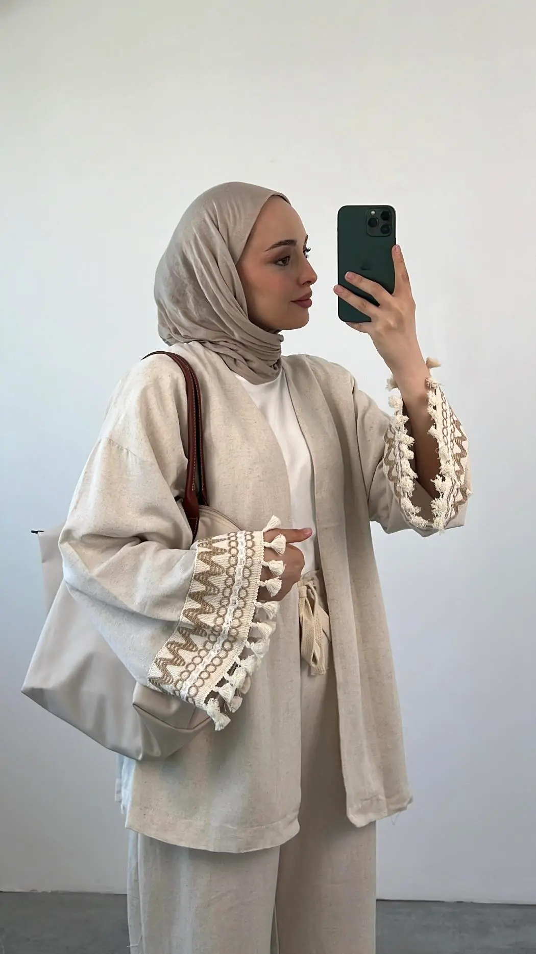 Kol Detay Kimonolu Keten Takım Taş - Görsel 2