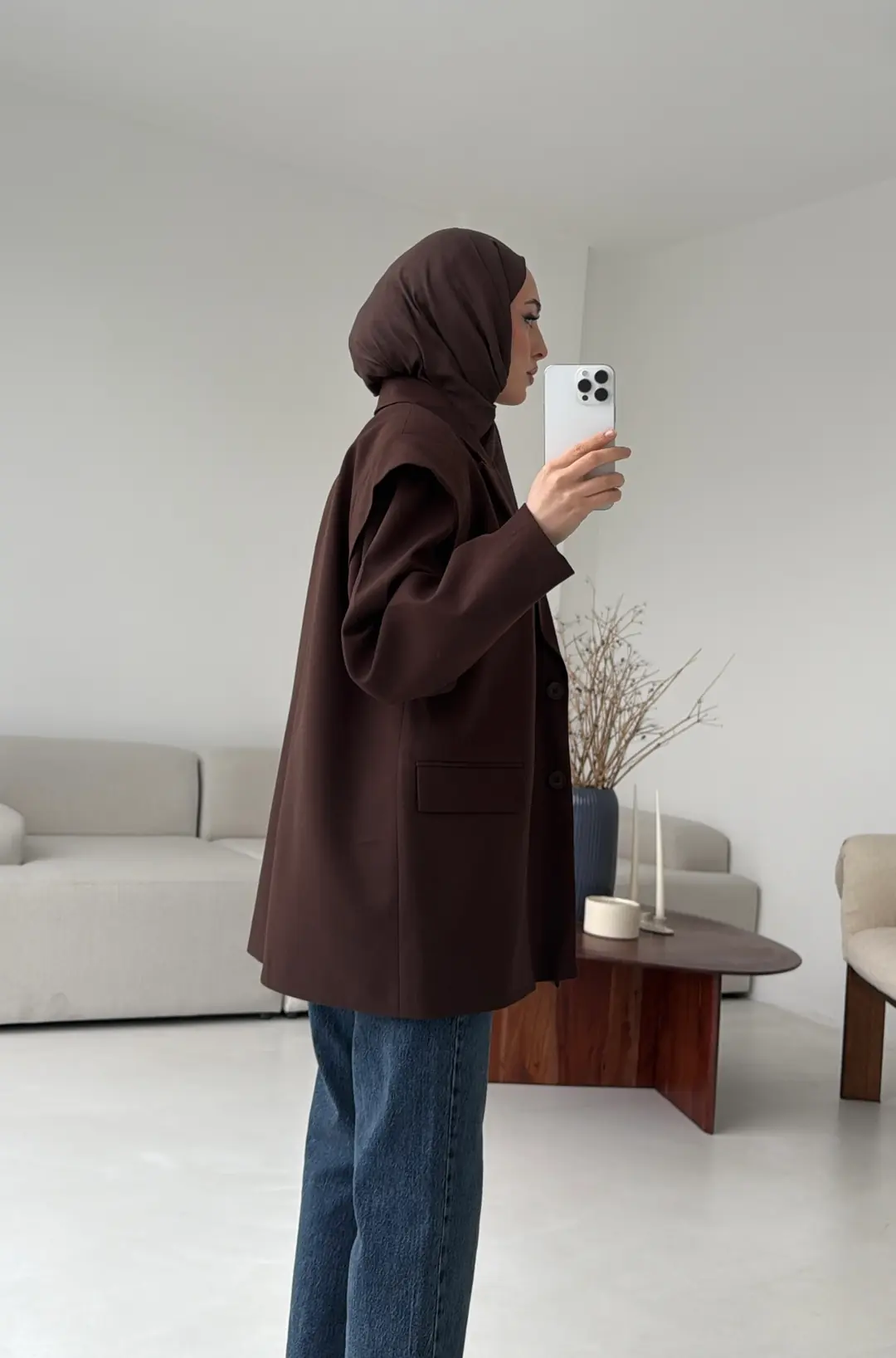 Kol Detay Oversize Ceket Kahve - Görsel 3