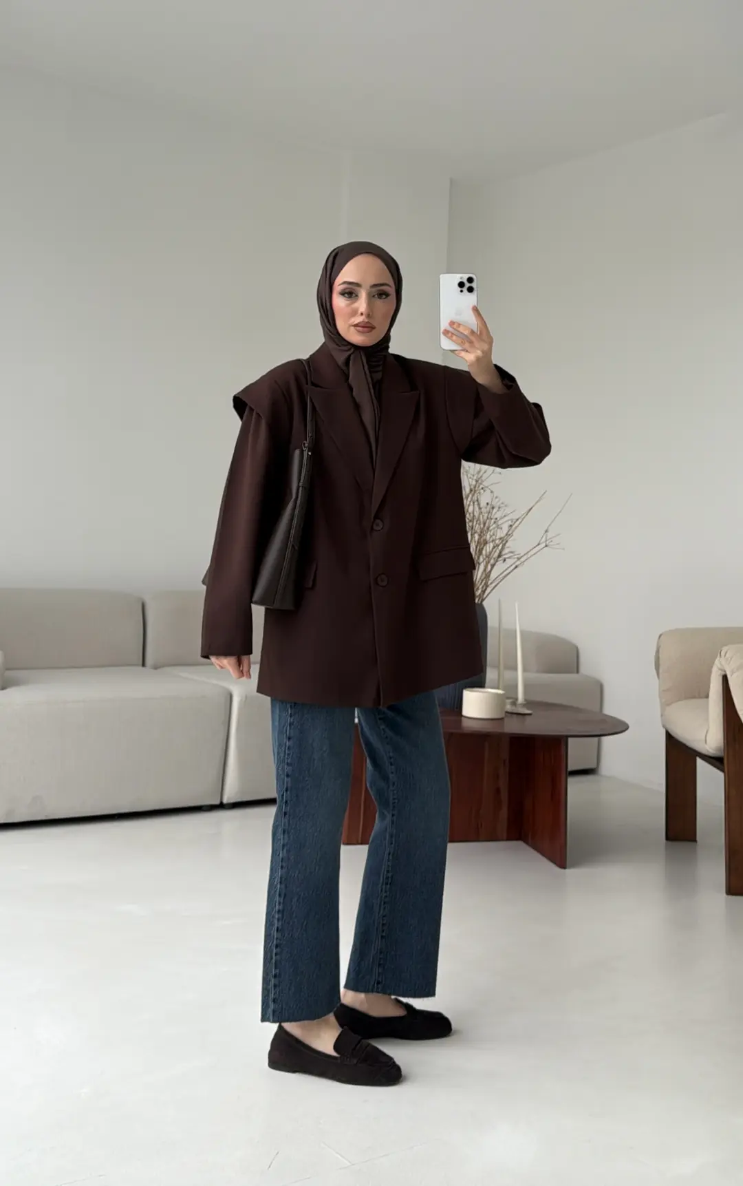 Kol Detay Oversize Ceket Kahve - Görsel 4