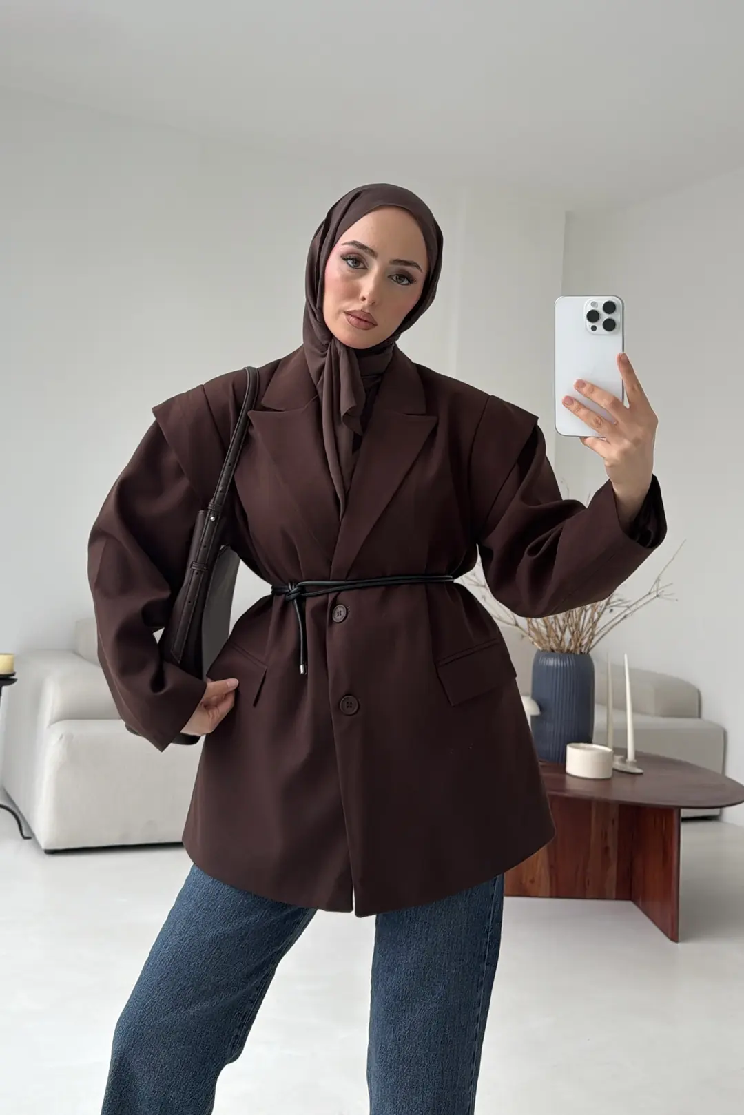 Kol Detay Oversize Ceket Kahve - Görsel 6