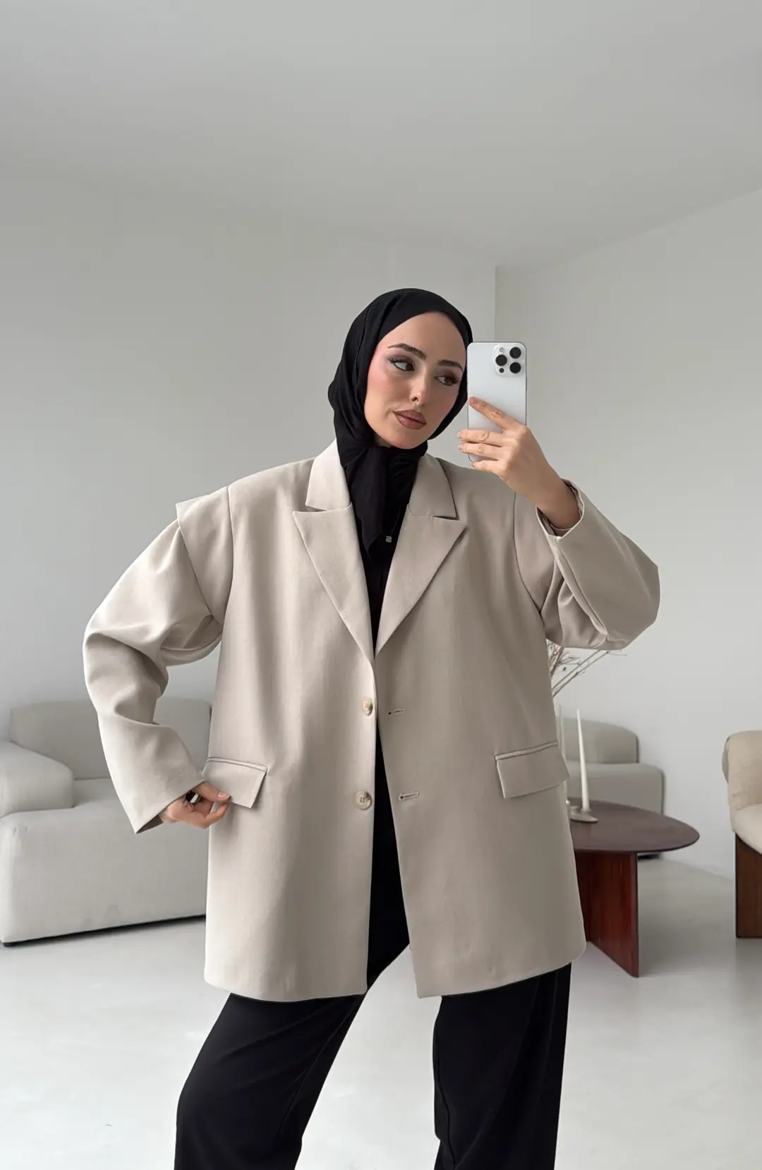 Kol Detay Oversize Ceket Taş - Görsel 9