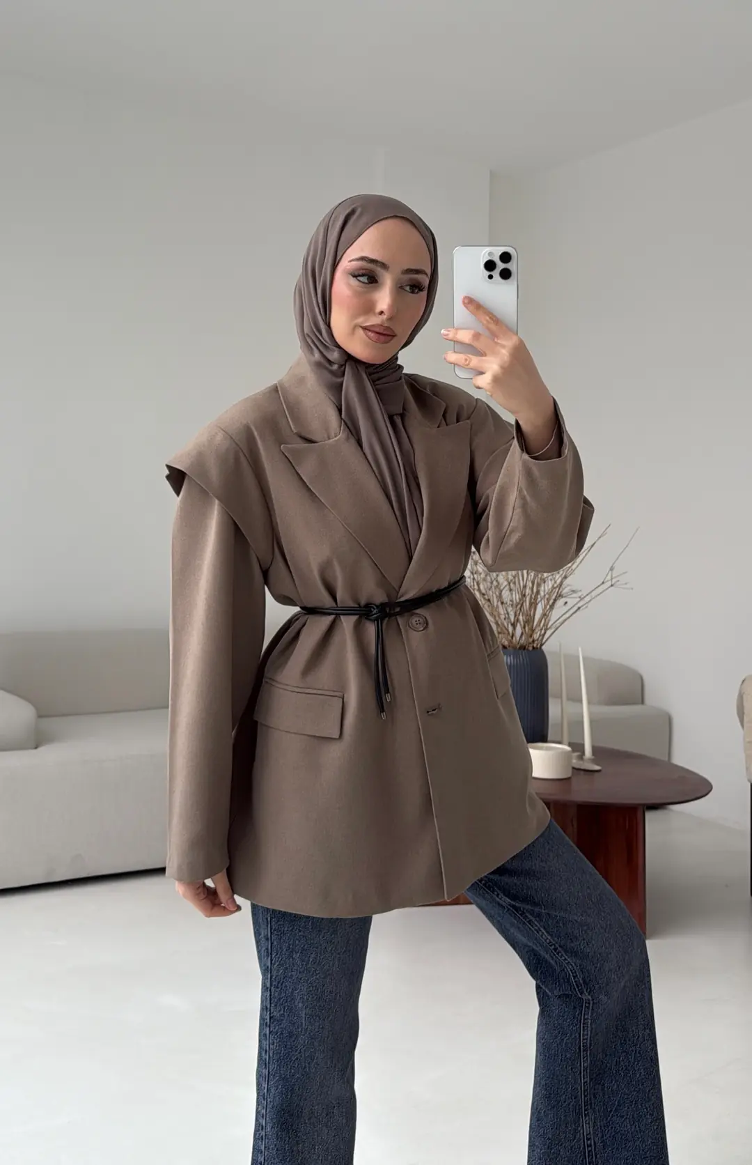 Kol Detay Oversize Ceket Vizon