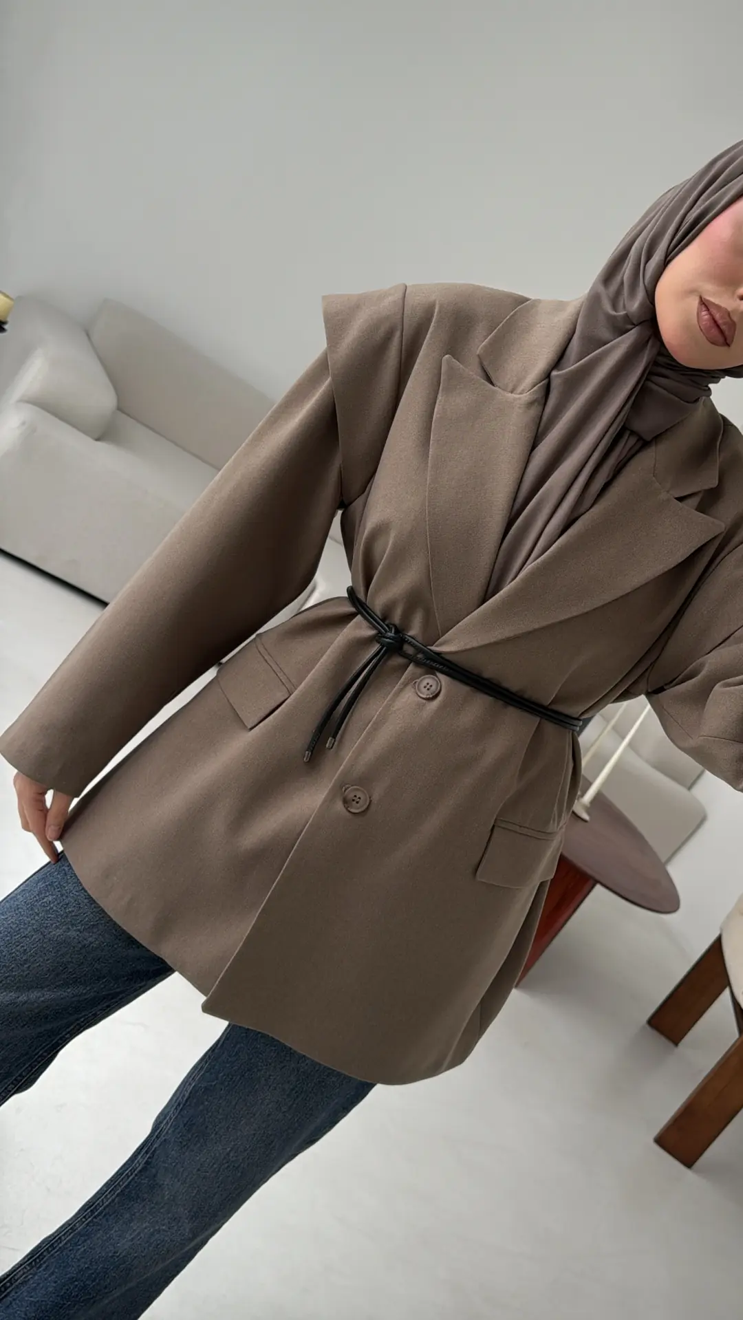 Kol Detay Oversize Ceket Vizon - Görsel 5