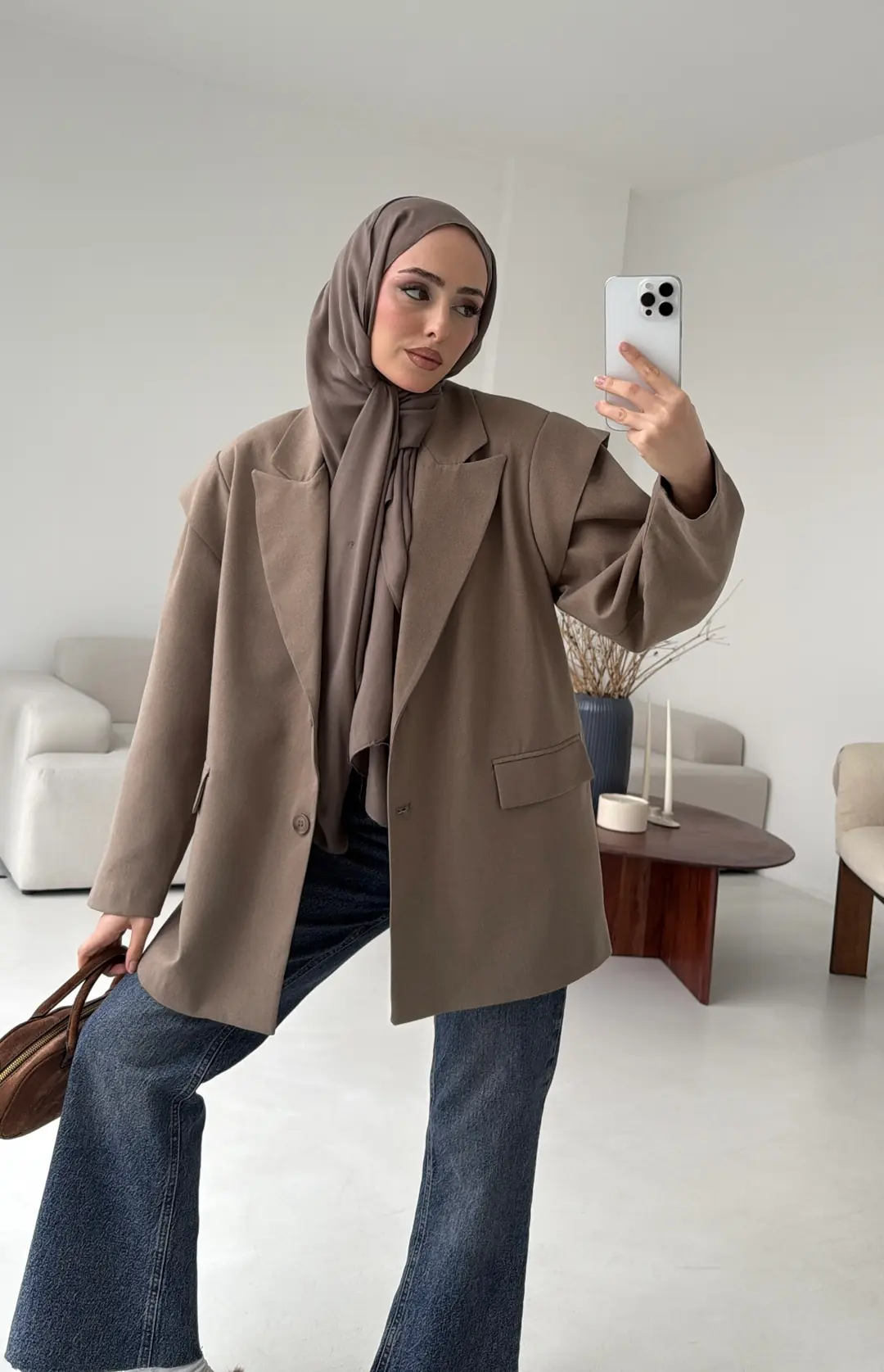 Kol Detay Oversize Ceket Vizon - Görsel 8