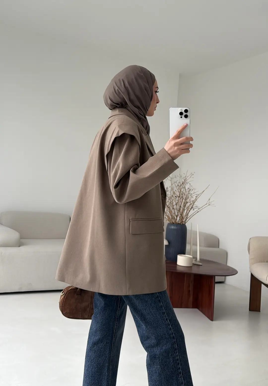 Kol Detay Oversize Ceket Vizon - Görsel 9