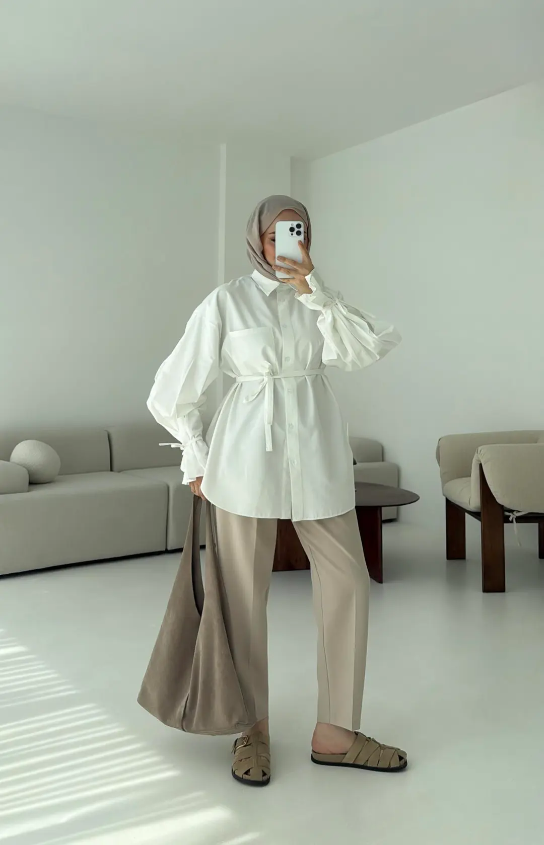 Kol Detay Tasarım Gömlek Beyaz - Görsel 3