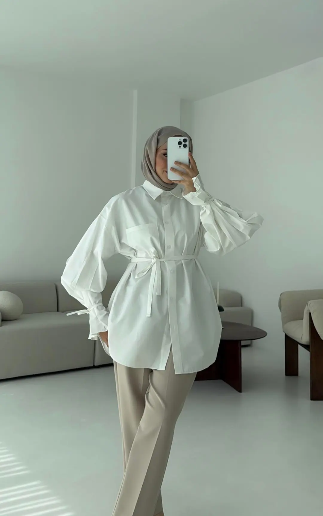 Kol Detay Tasarım Gömlek Beyaz - Görsel 6