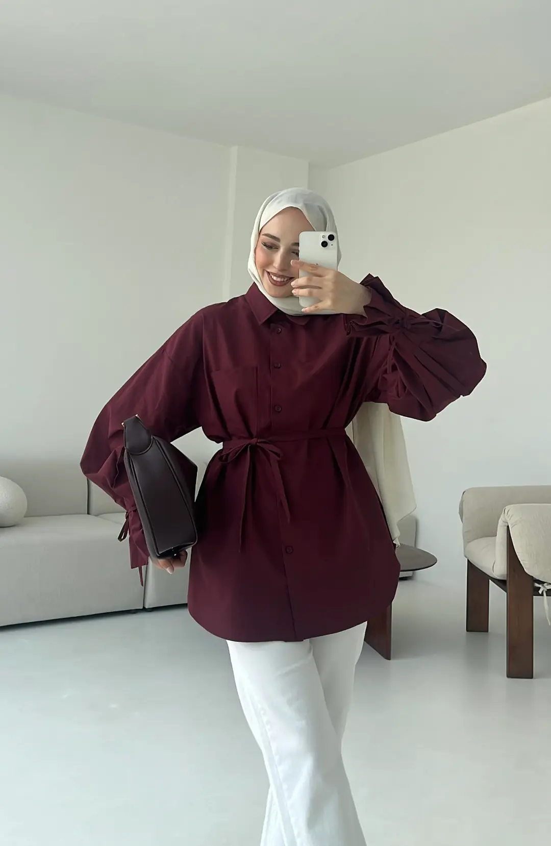 Kol Detay Tasarım Gömlek Bordo