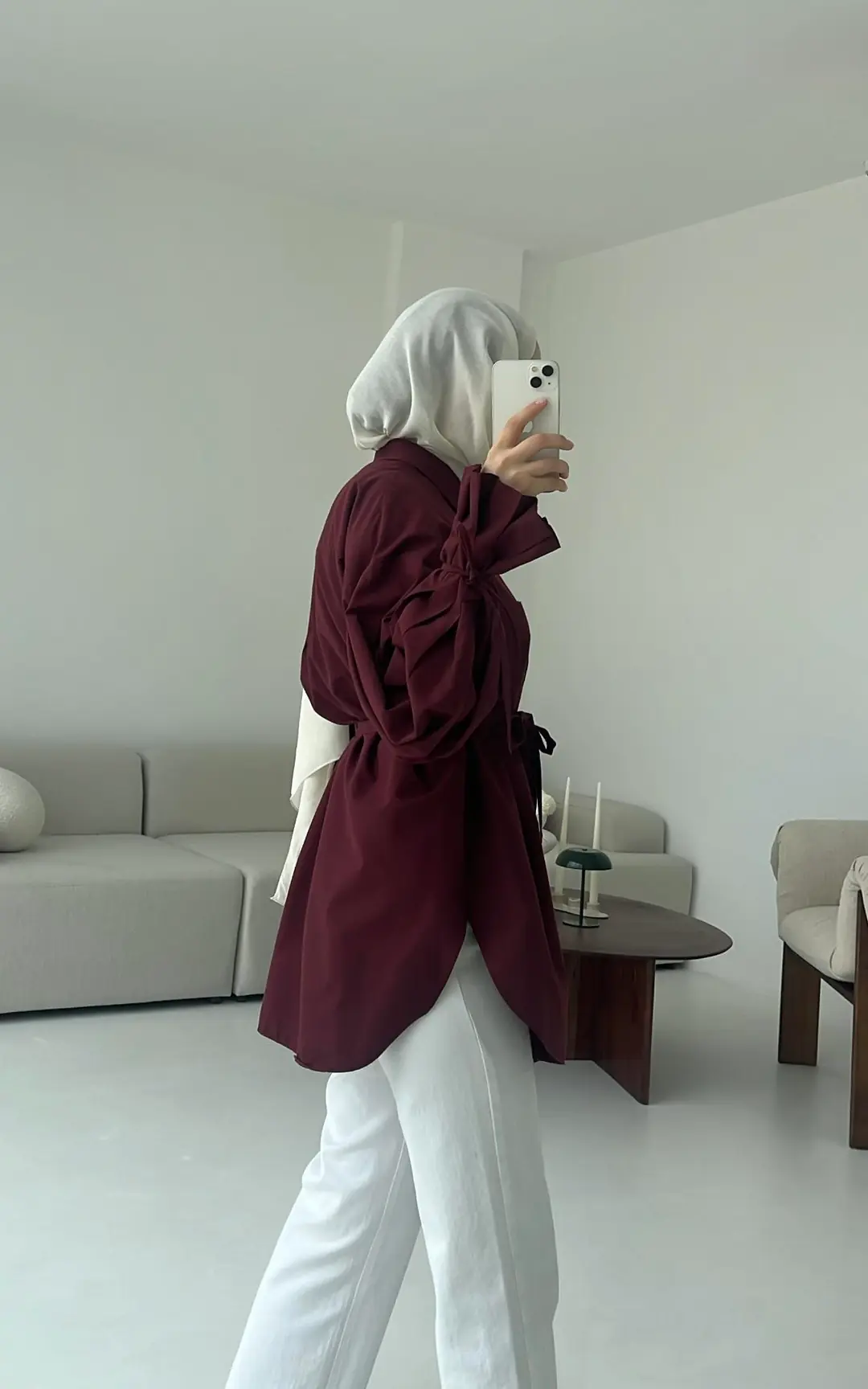 Kol Detay Tasarım Gömlek Bordo - Görsel 6