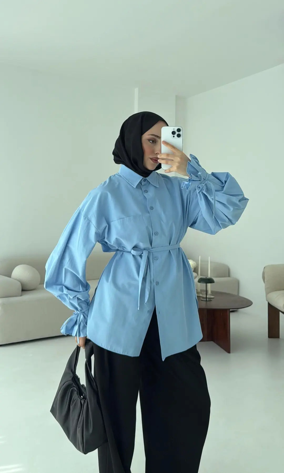 Kol Detay Tasarım Gömlek Mavi