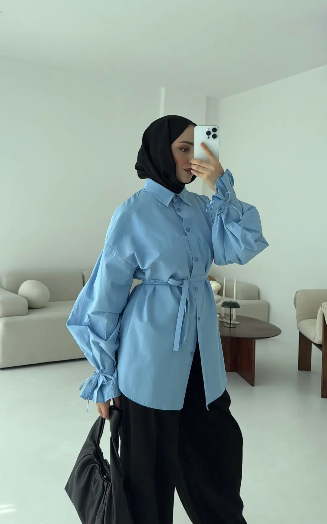 Kol Detay Tasarım Gömlek Mavi - Görsel 3