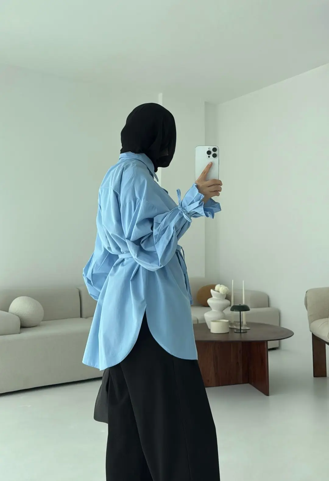 Kol Detay Tasarım Gömlek Mavi - Görsel 4