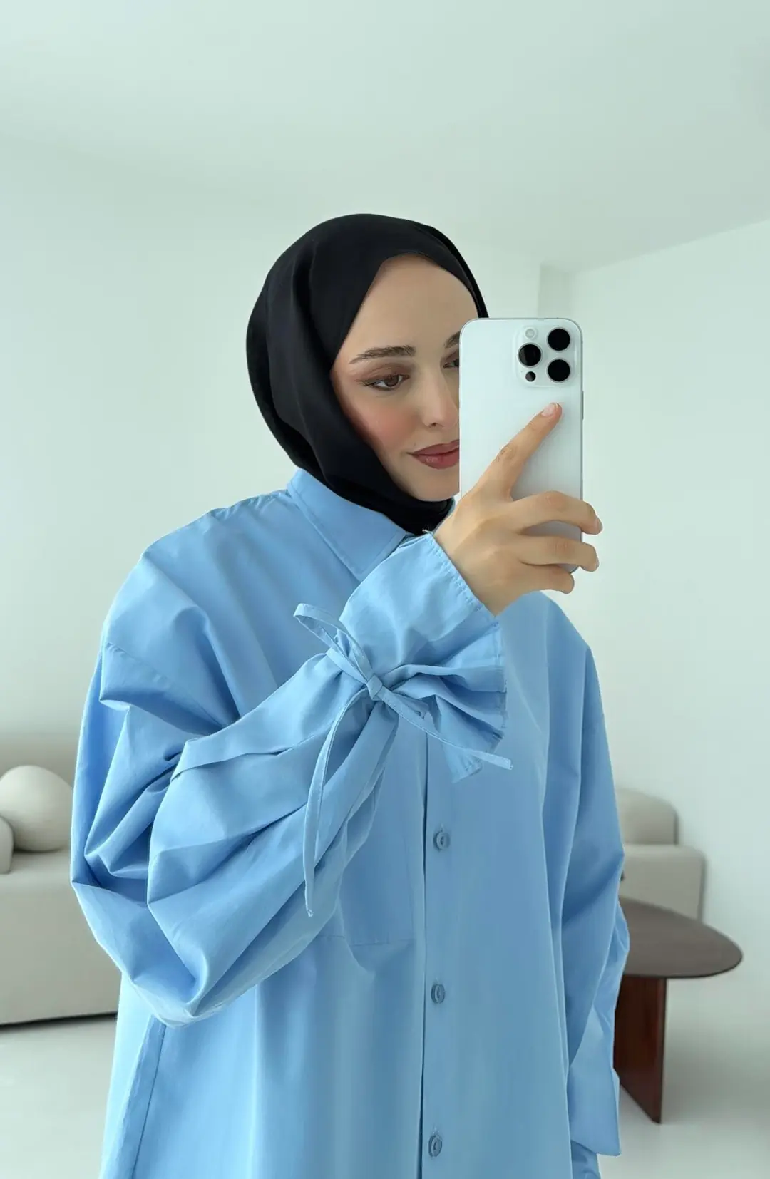 Kol Detay Tasarım Gömlek Mavi - Görsel 7