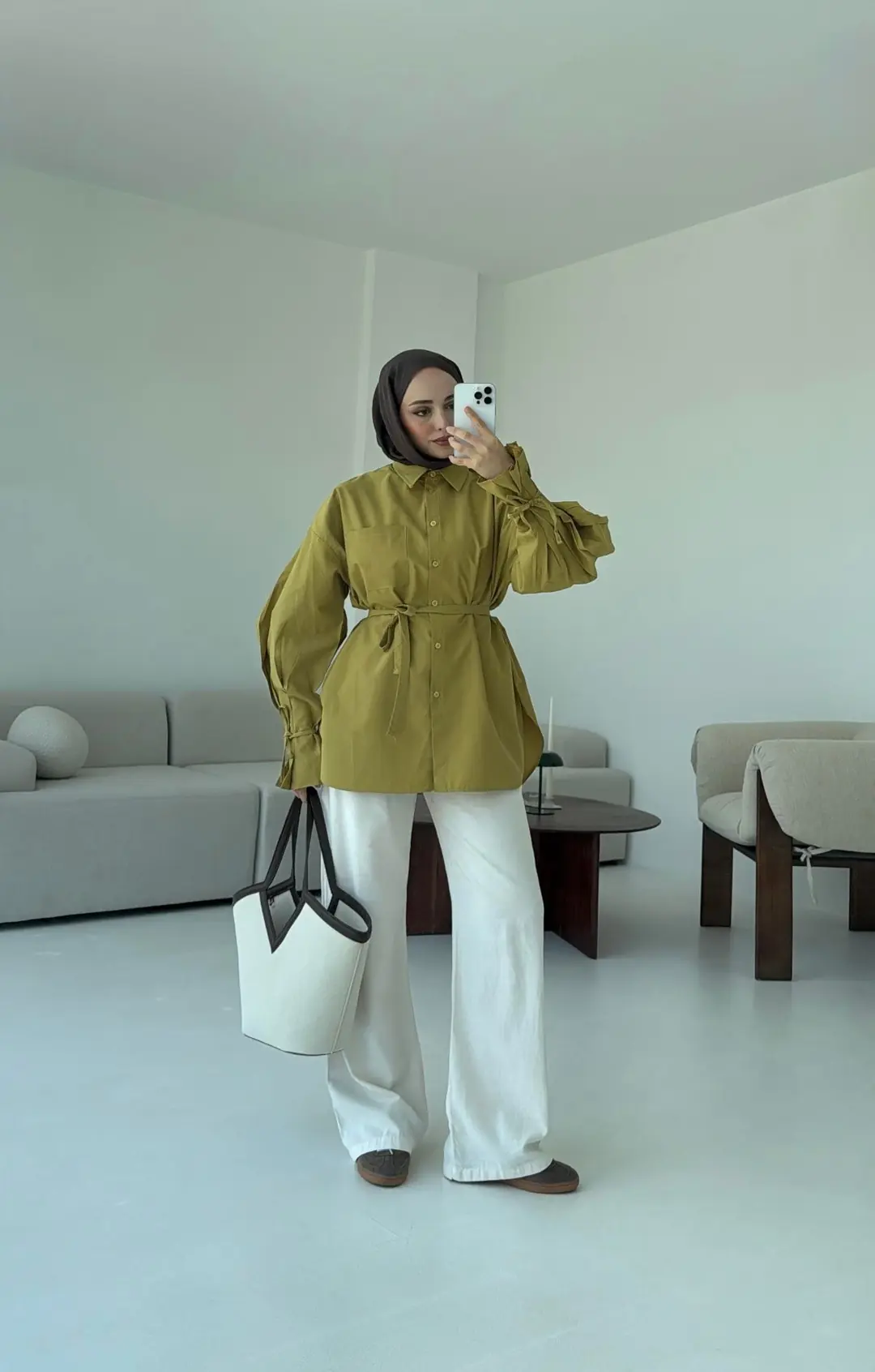 Kol Detay Tasarım Gömlek Olive - Görsel 2