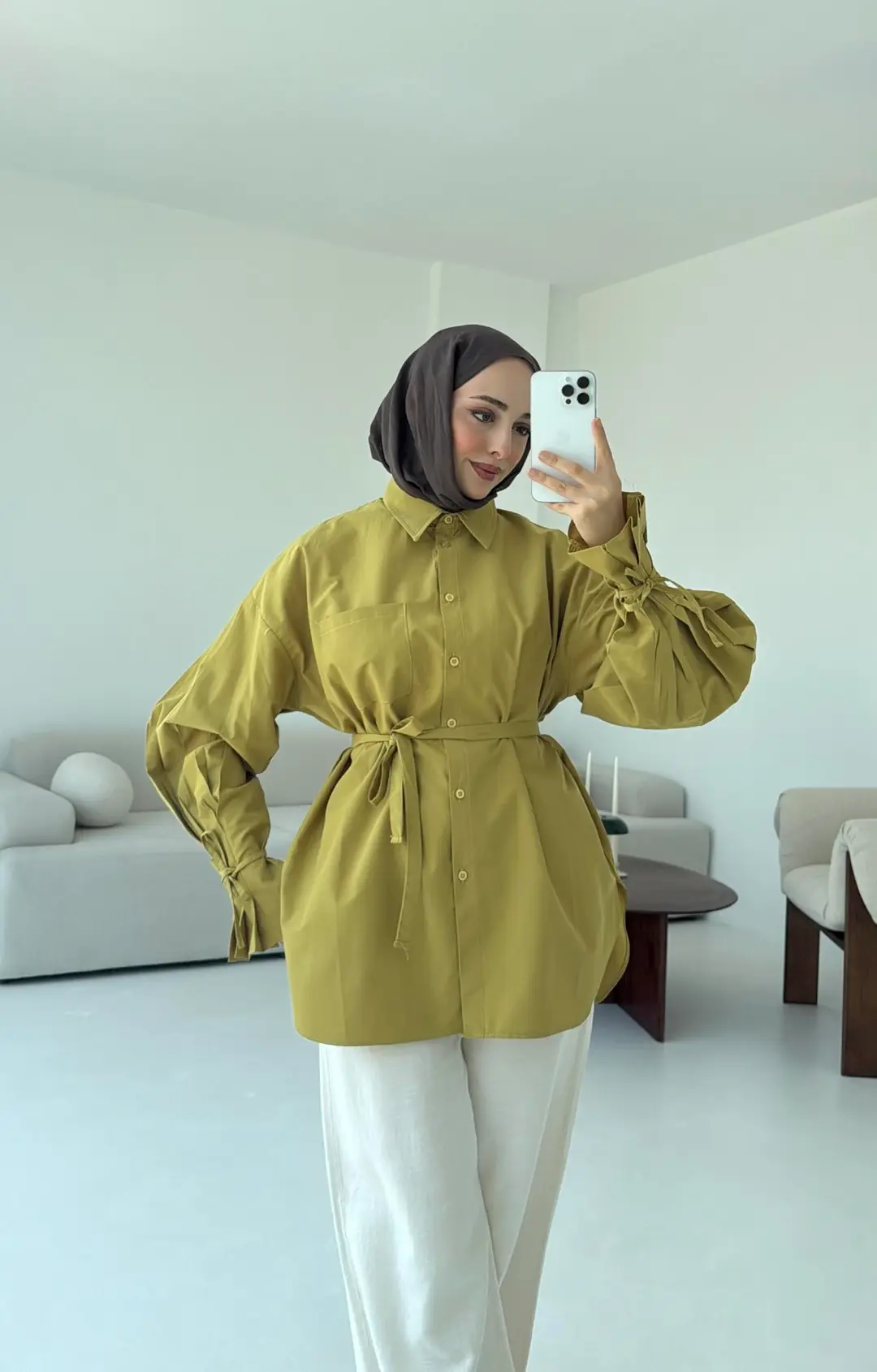 Kol Detay Tasarım Gömlek Olive - Görsel 5