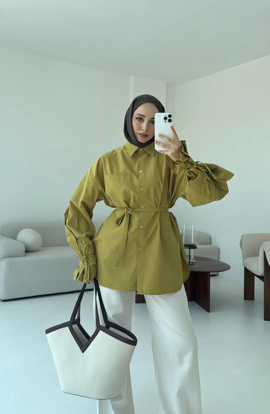 Kol Detay Tasarım Gömlek Olive - Görsel 8