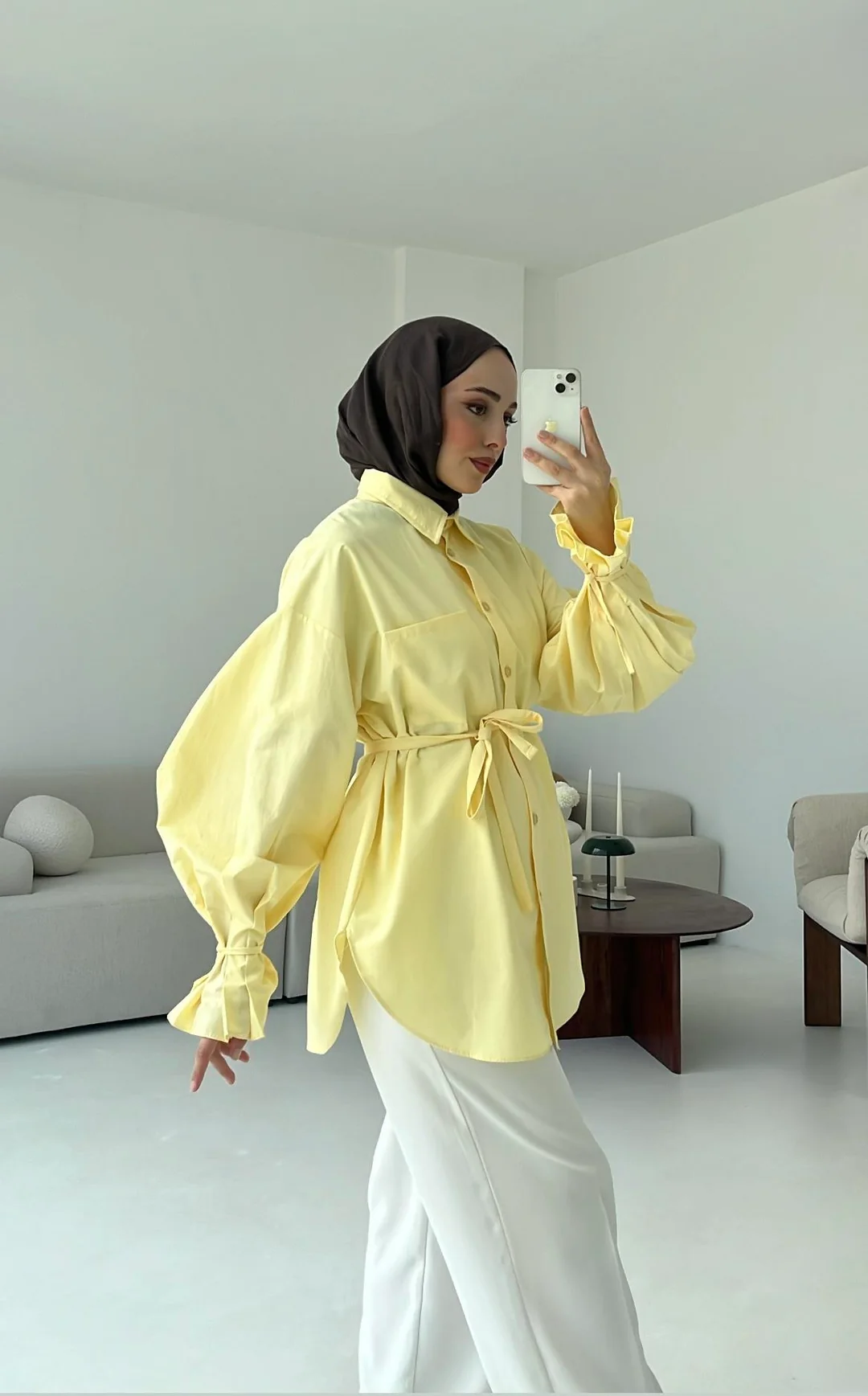 Kol Detay Tasarım Gömlek Sarı - Görsel 2